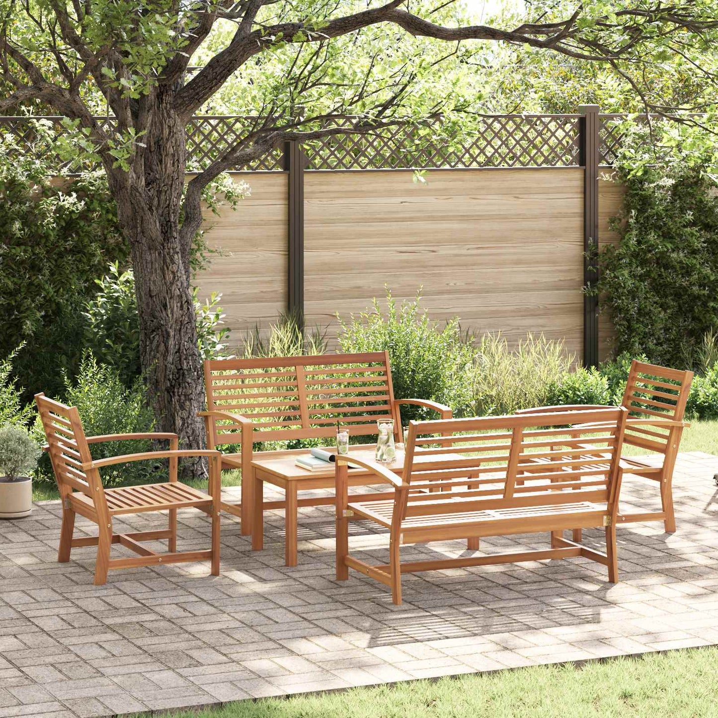 Set Divano da Giardino 5 pcs Naturale Legno di teak solido