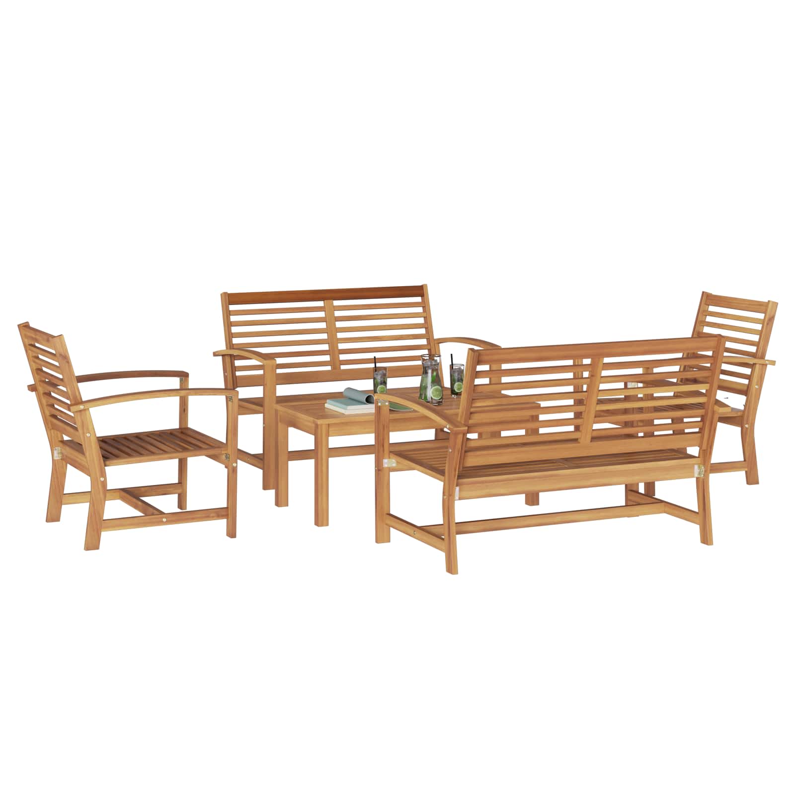 Set Divano da Giardino 5 pcs Naturale Legno di teak solido | homemem39