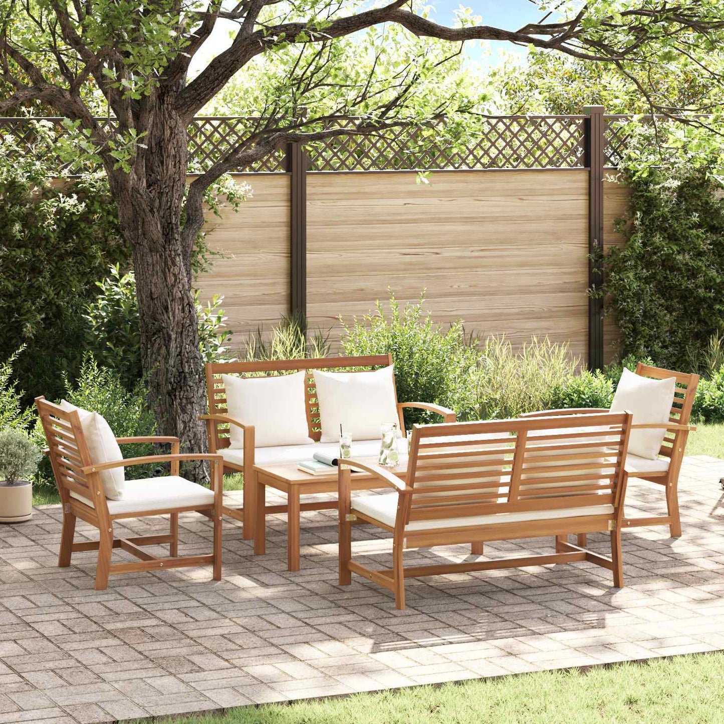 Set Divano da Giardino 5 pcs Naturale Legno di teak solido | homemem39