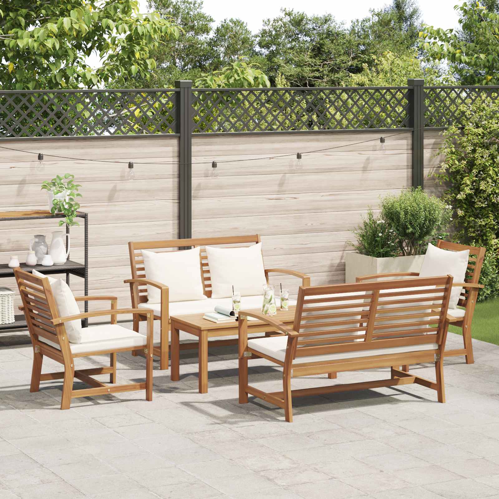 Set Divano da Giardino 5 pcs Naturale Legno di teak solido | homemem39