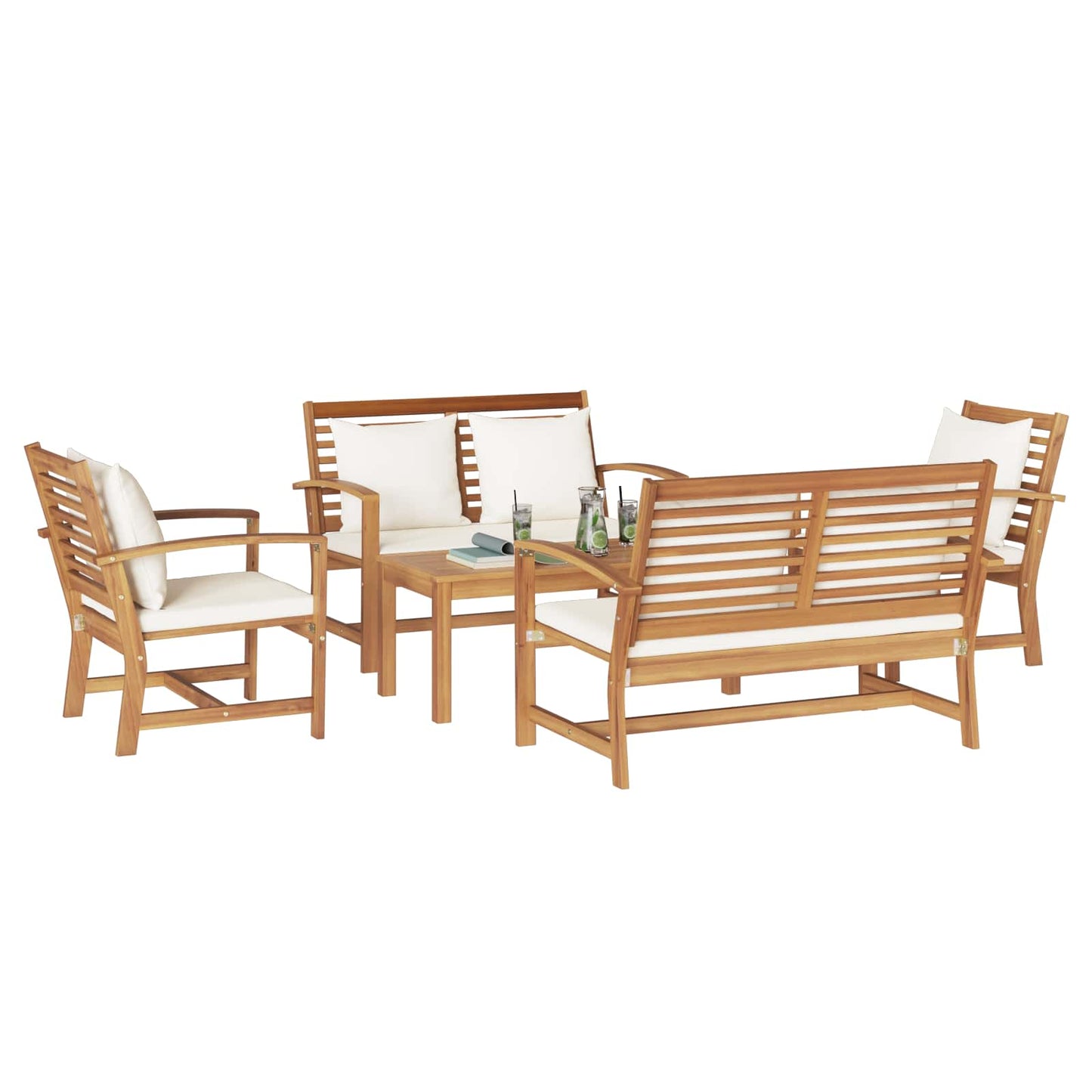 Set Divano da Giardino 5 pcs Naturale Legno di teak solido