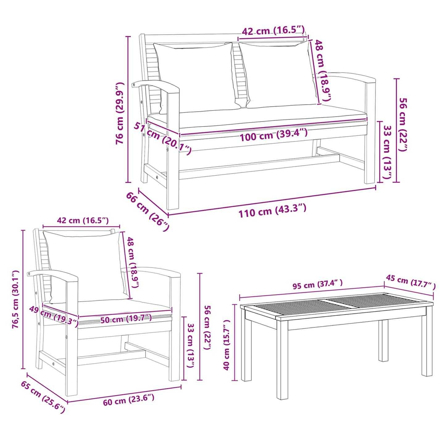 Set Divano da Giardino 5 pcs Naturale Legno di teak solido