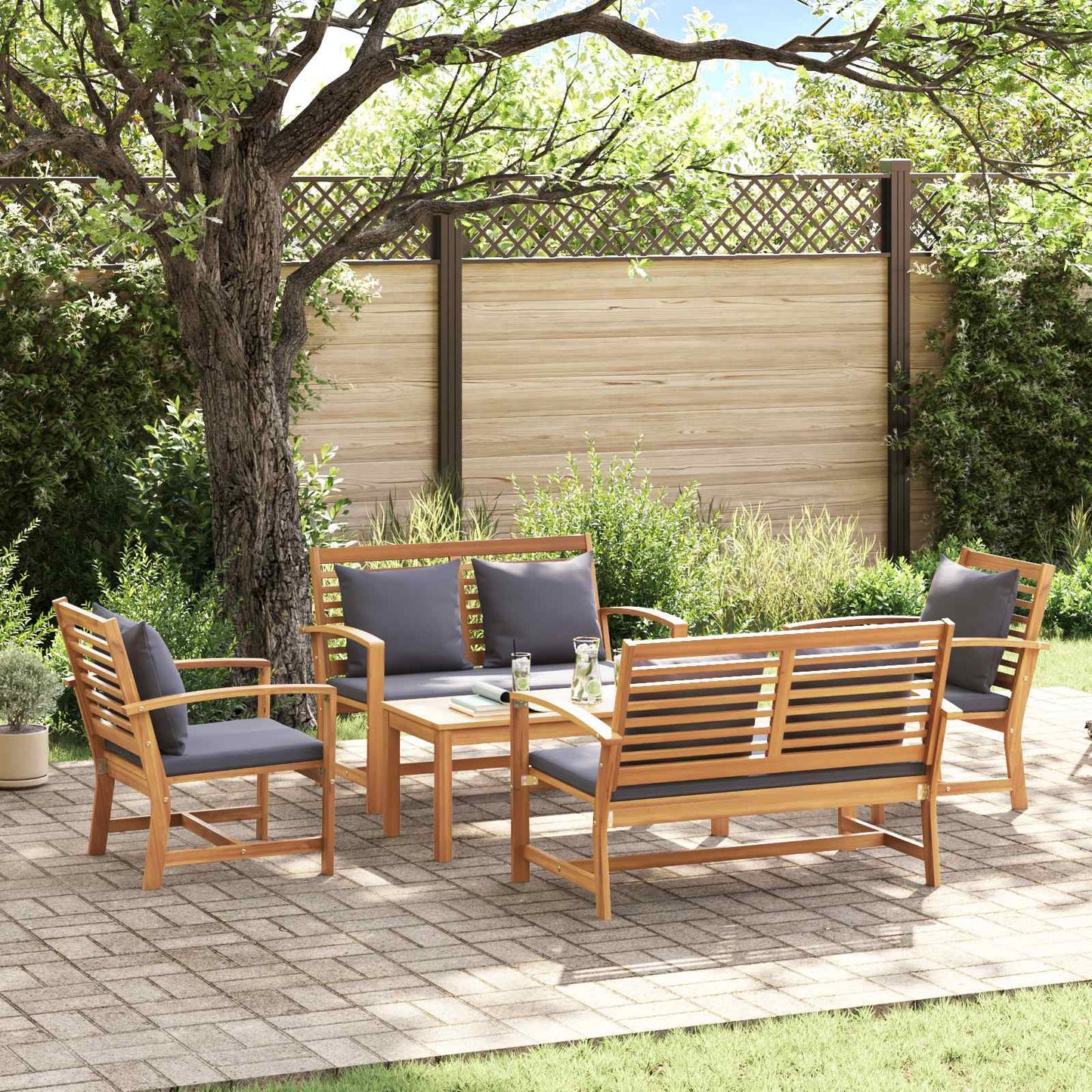 Set Divano da Giardino 5 pcs Naturale Legno di teak solido | homemem39