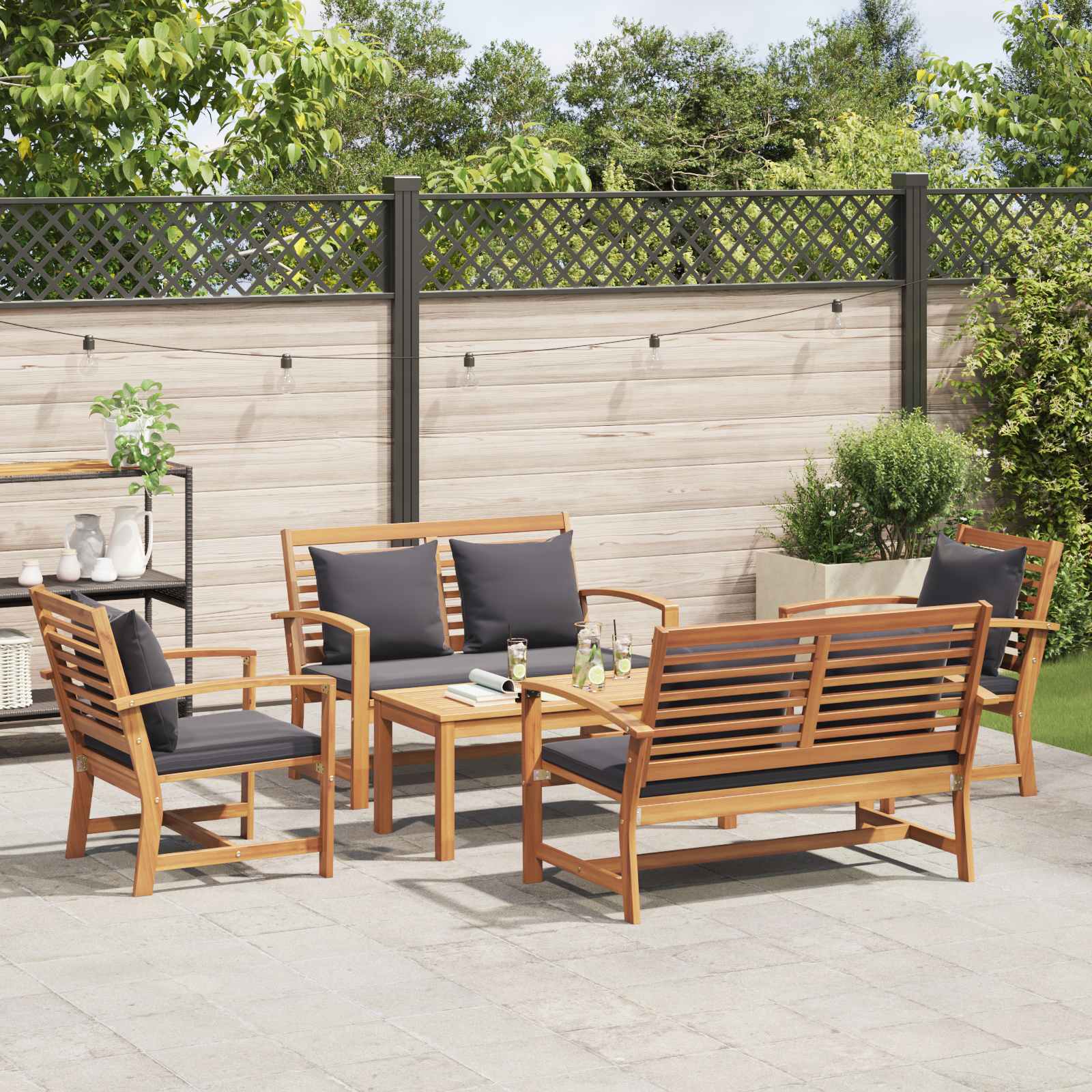 Set Divano da Giardino 5 pcs Naturale Legno di teak solido | homemem39