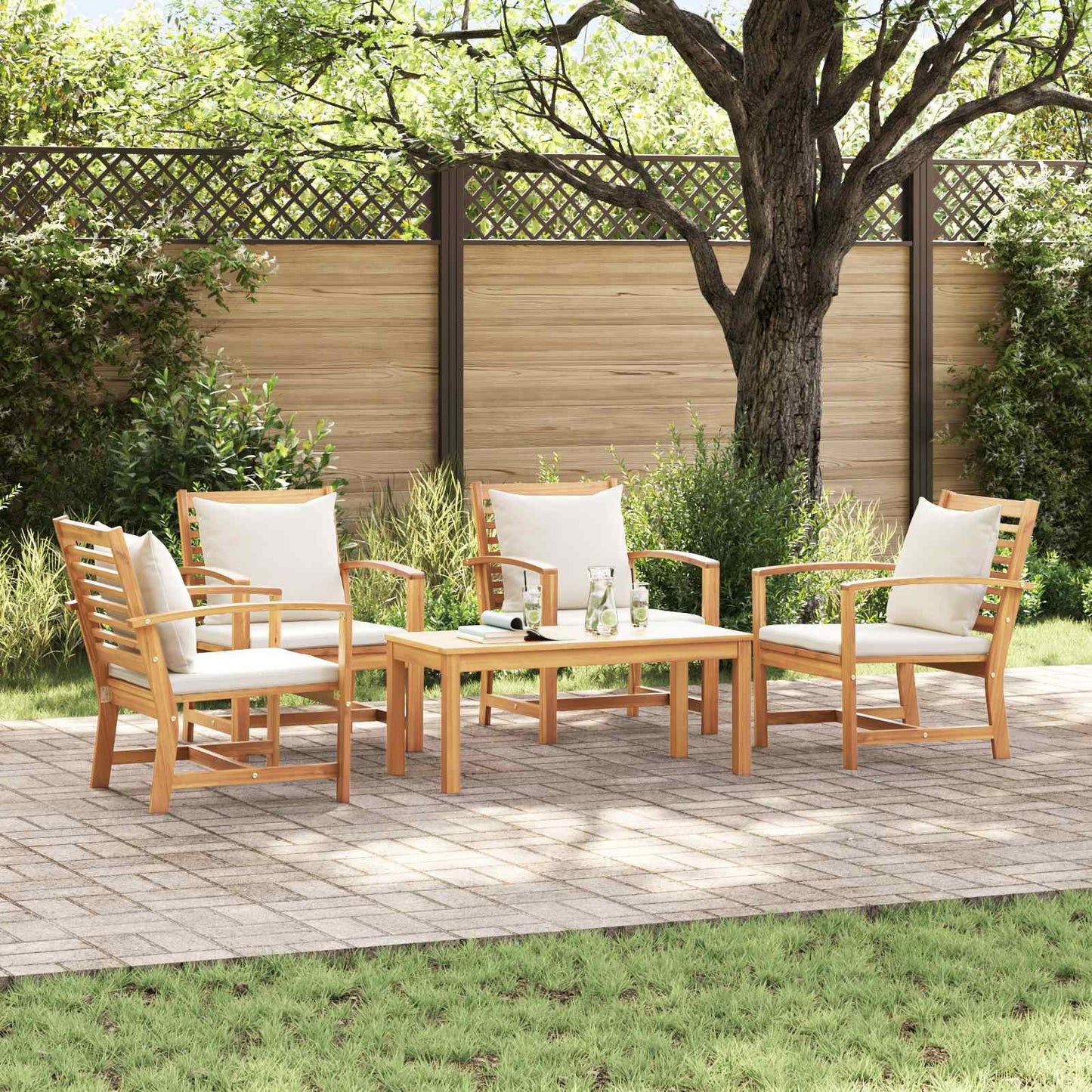 Set Divano da Giardino 5 pcs Naturale Legno di teak solido