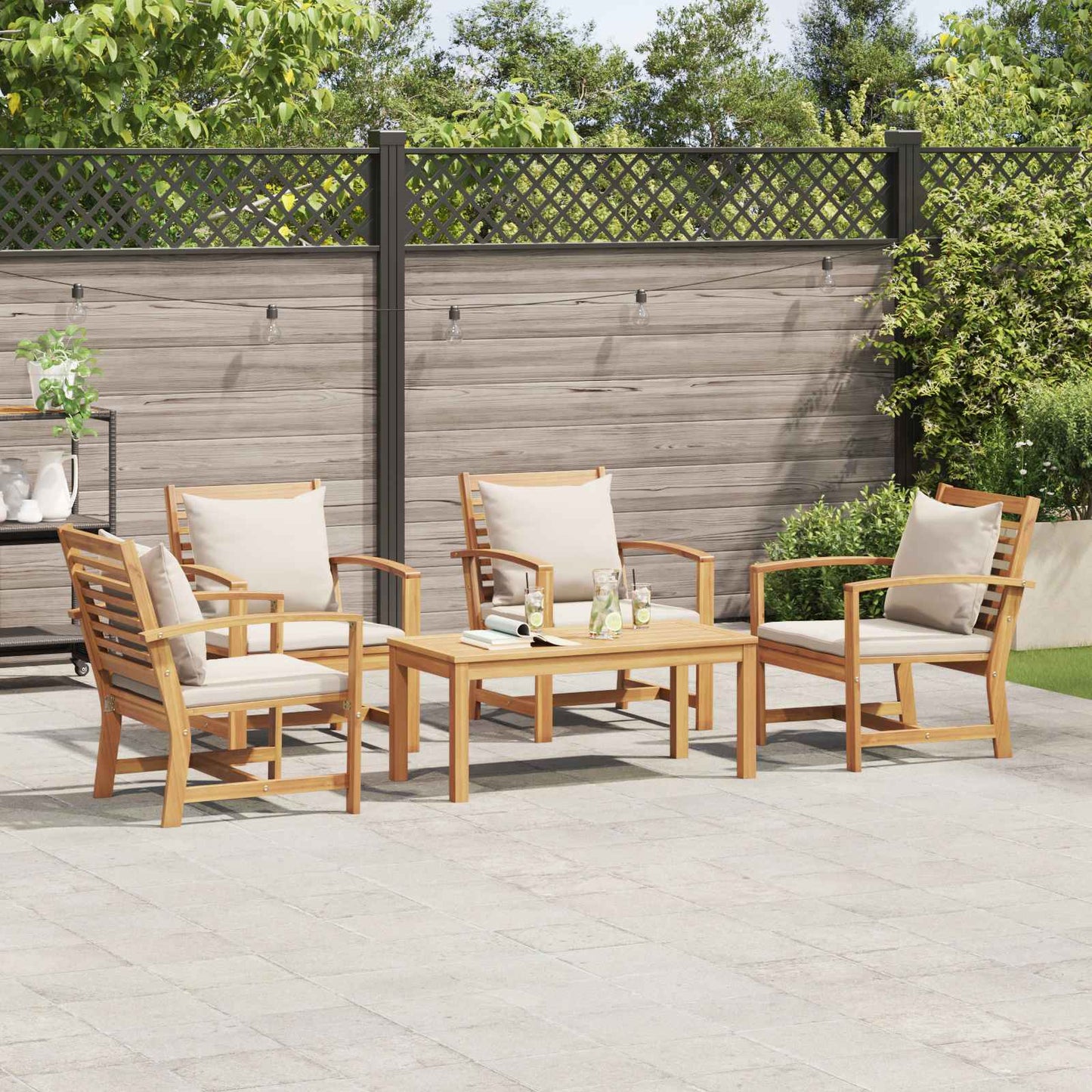 Set Divano da Giardino 5 pcs Naturale Legno di teak solido | homemem39