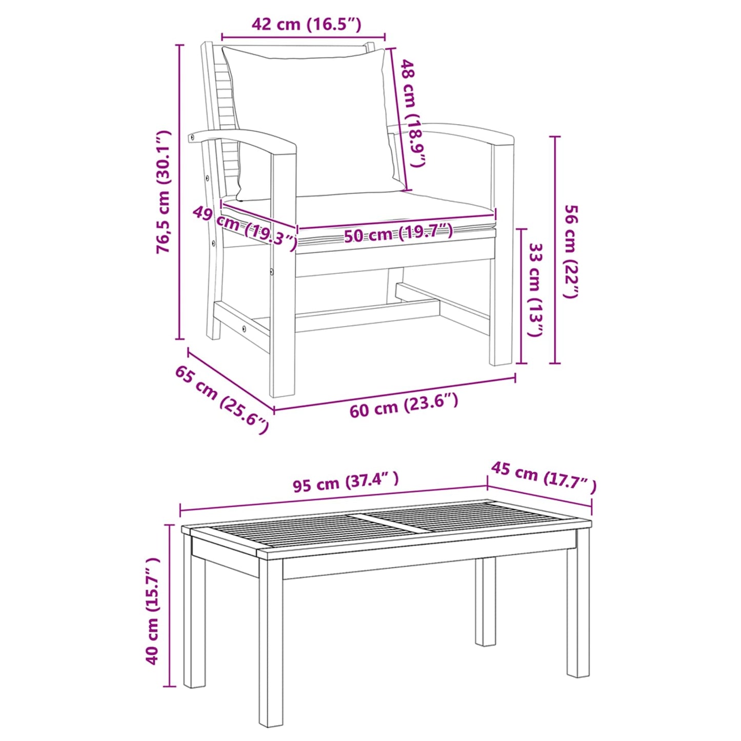 Set Divano da Giardino 5 pcs Naturale Legno di teak solido | homemem39