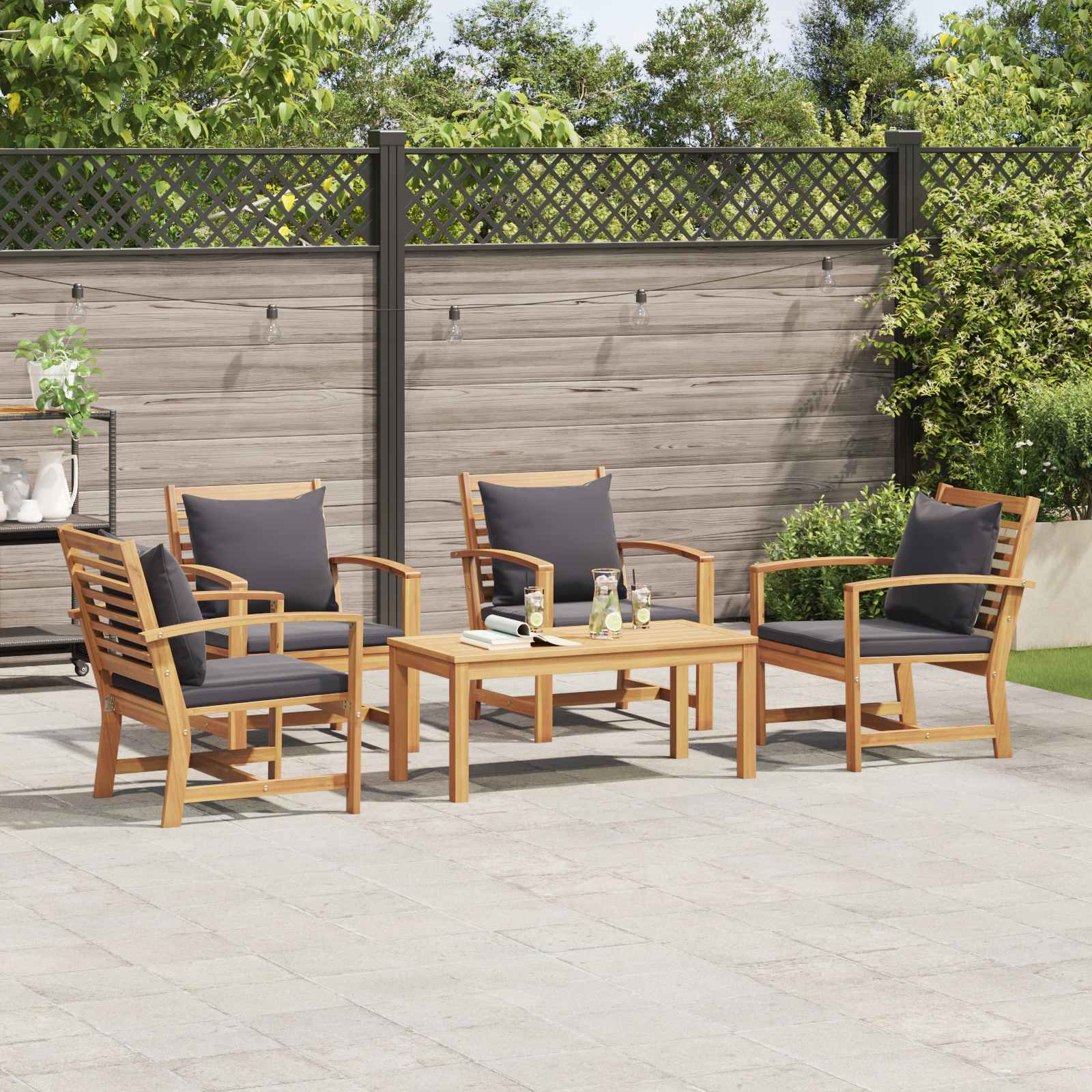 Set Divano da Giardino 5 pcs Naturale Legno di teak solido | homemem39