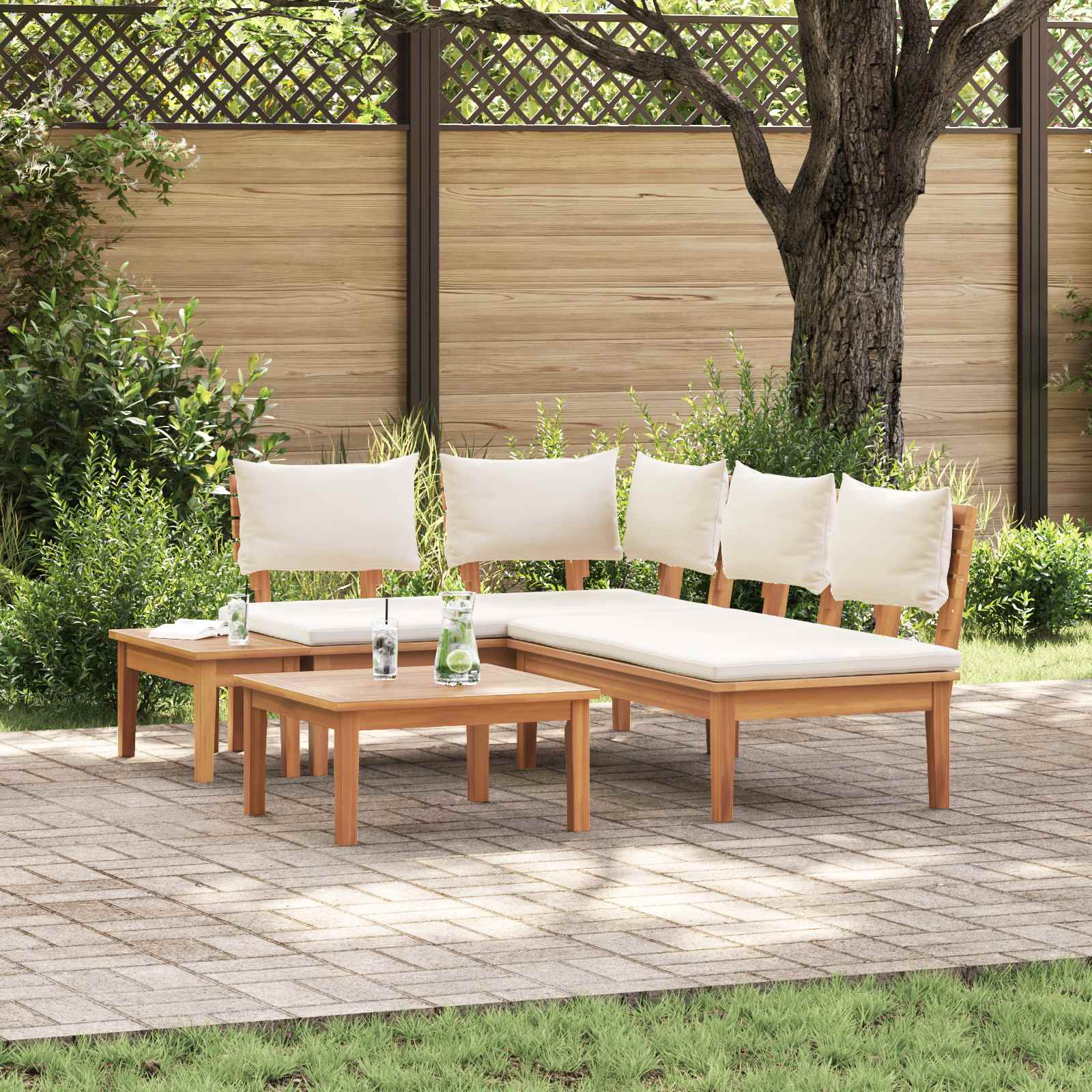 Set Divano da Giardino 4 pcs Marrone e Crema | homemem39