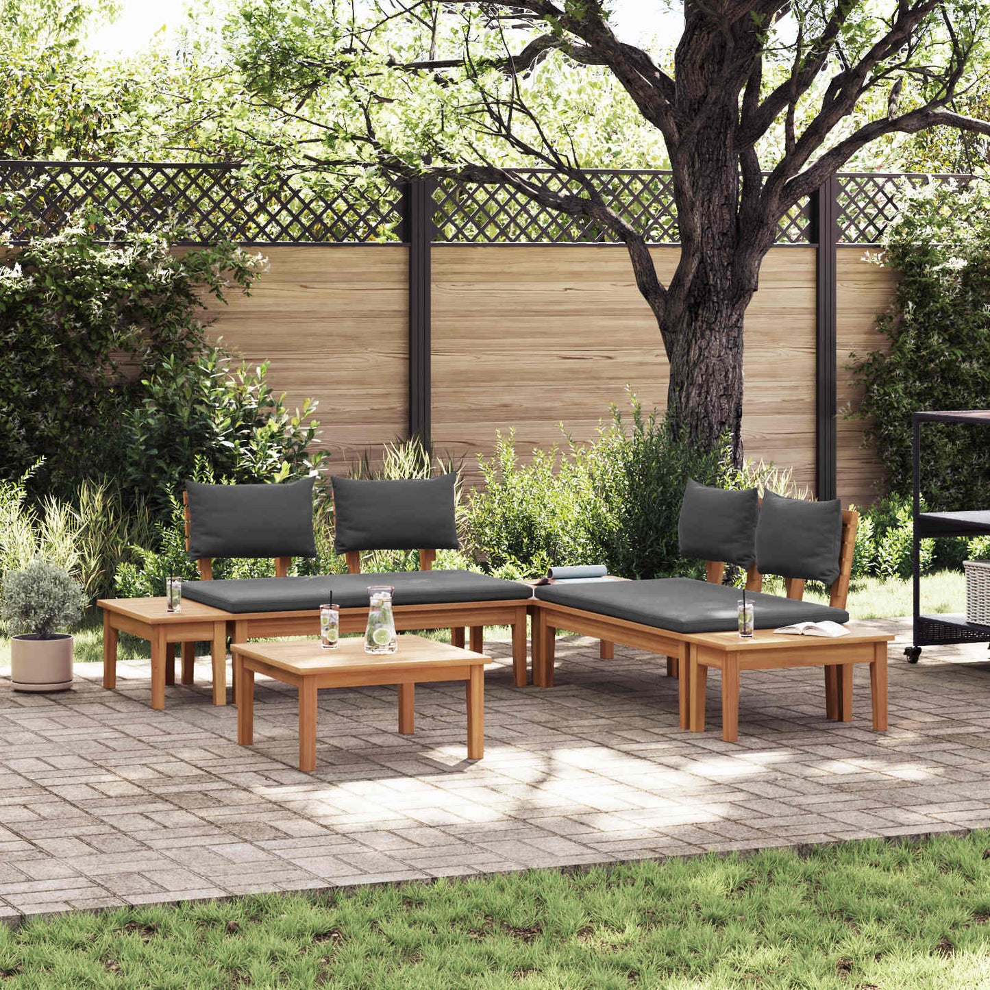 Set Divano da Giardino 3 pcs Marrone e Grigio