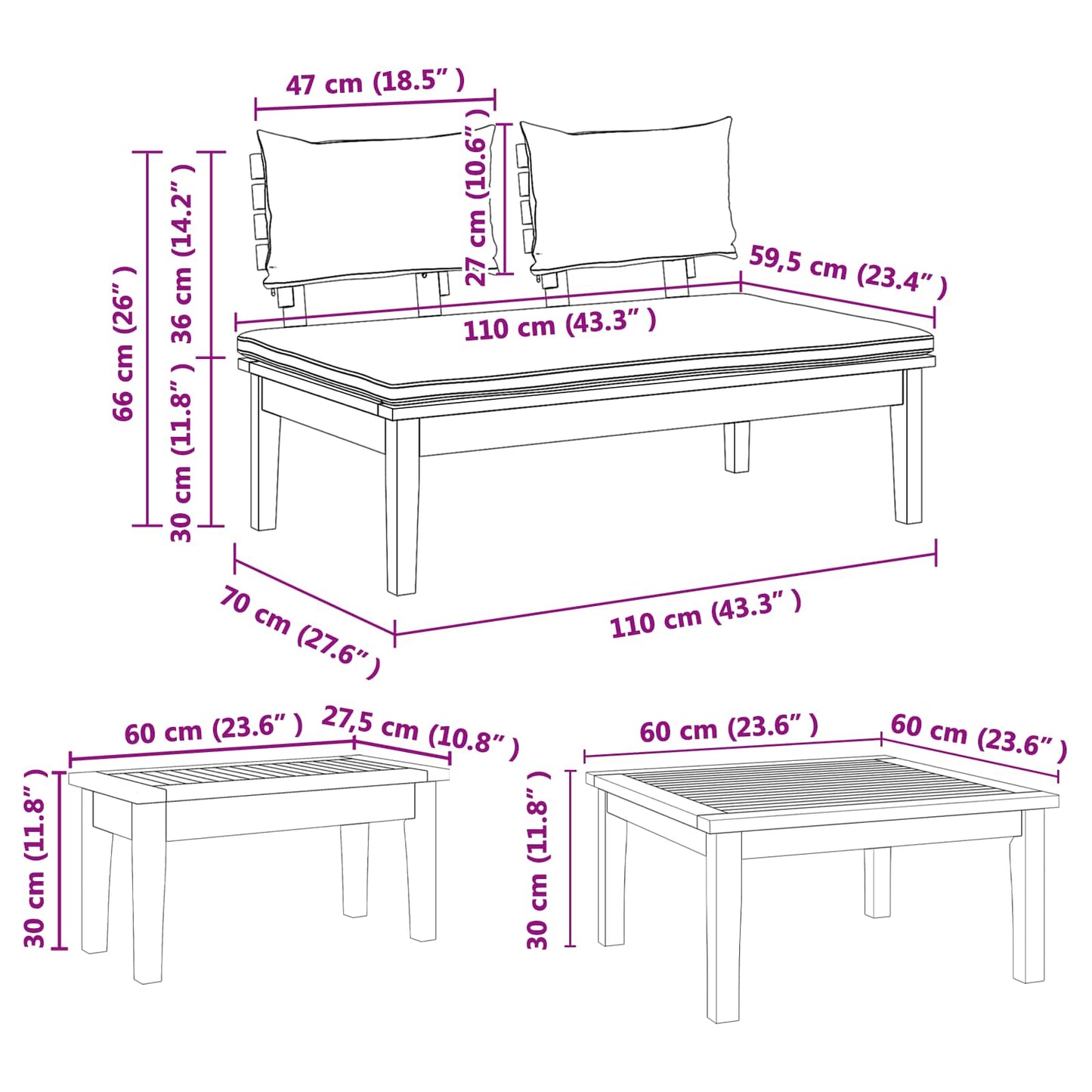 Set Divano da Giardino 3 pcs Marrone e Grigio | homemem39