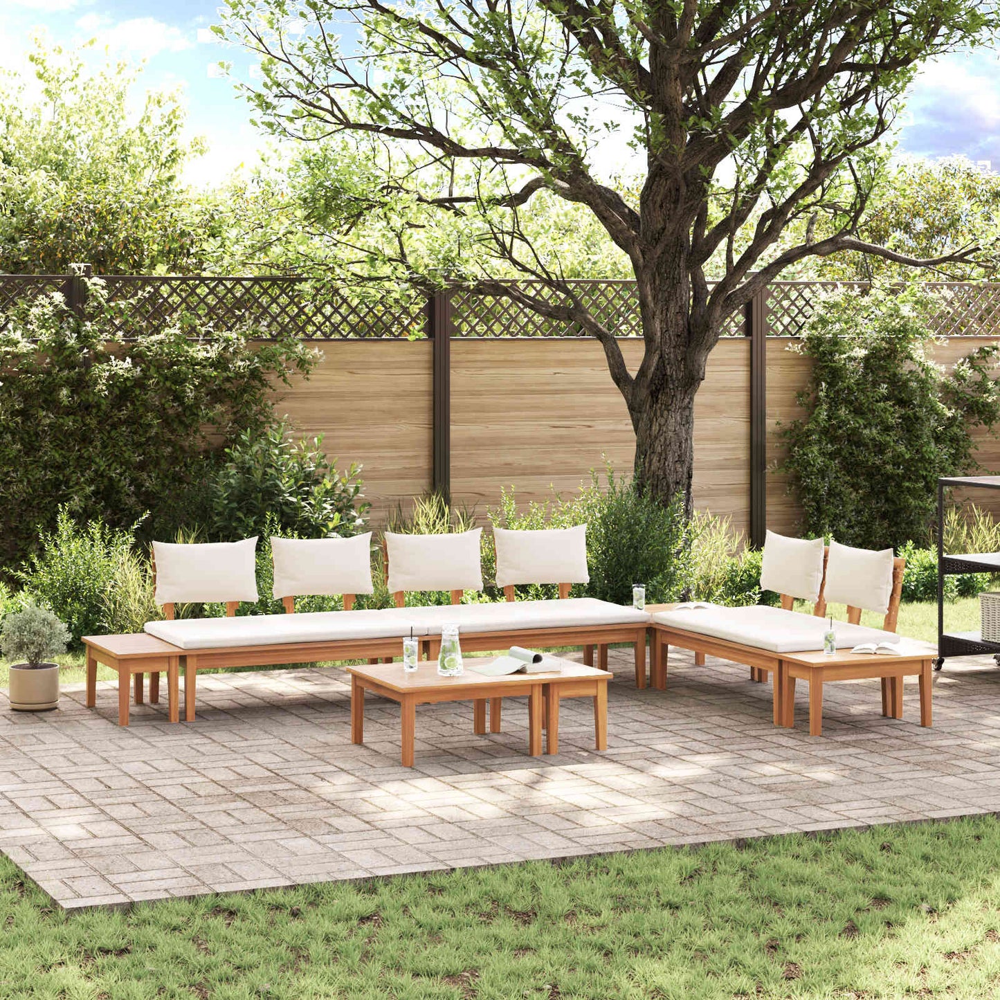 Set Divano da Giardino 5 pcs Marrone e Crema