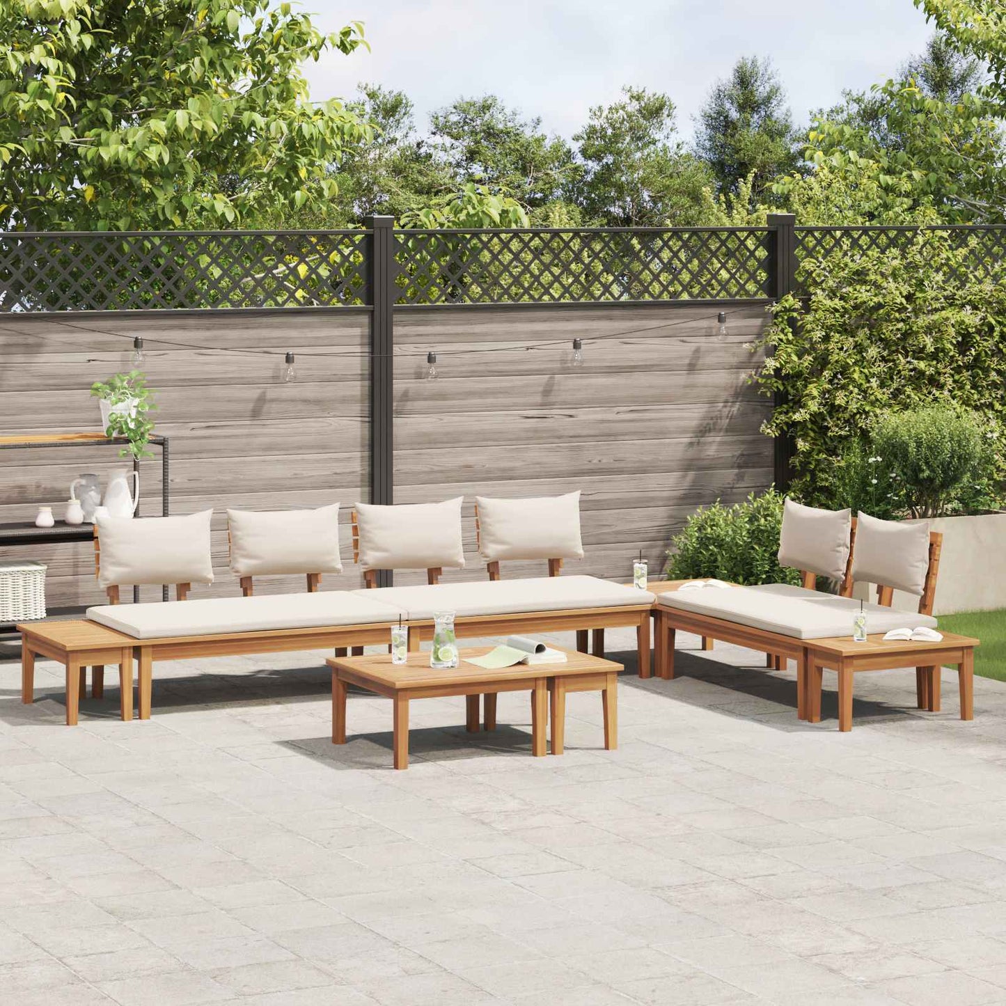 Set Divano da Giardino 5 pcs Marrone e Crema | homemem39