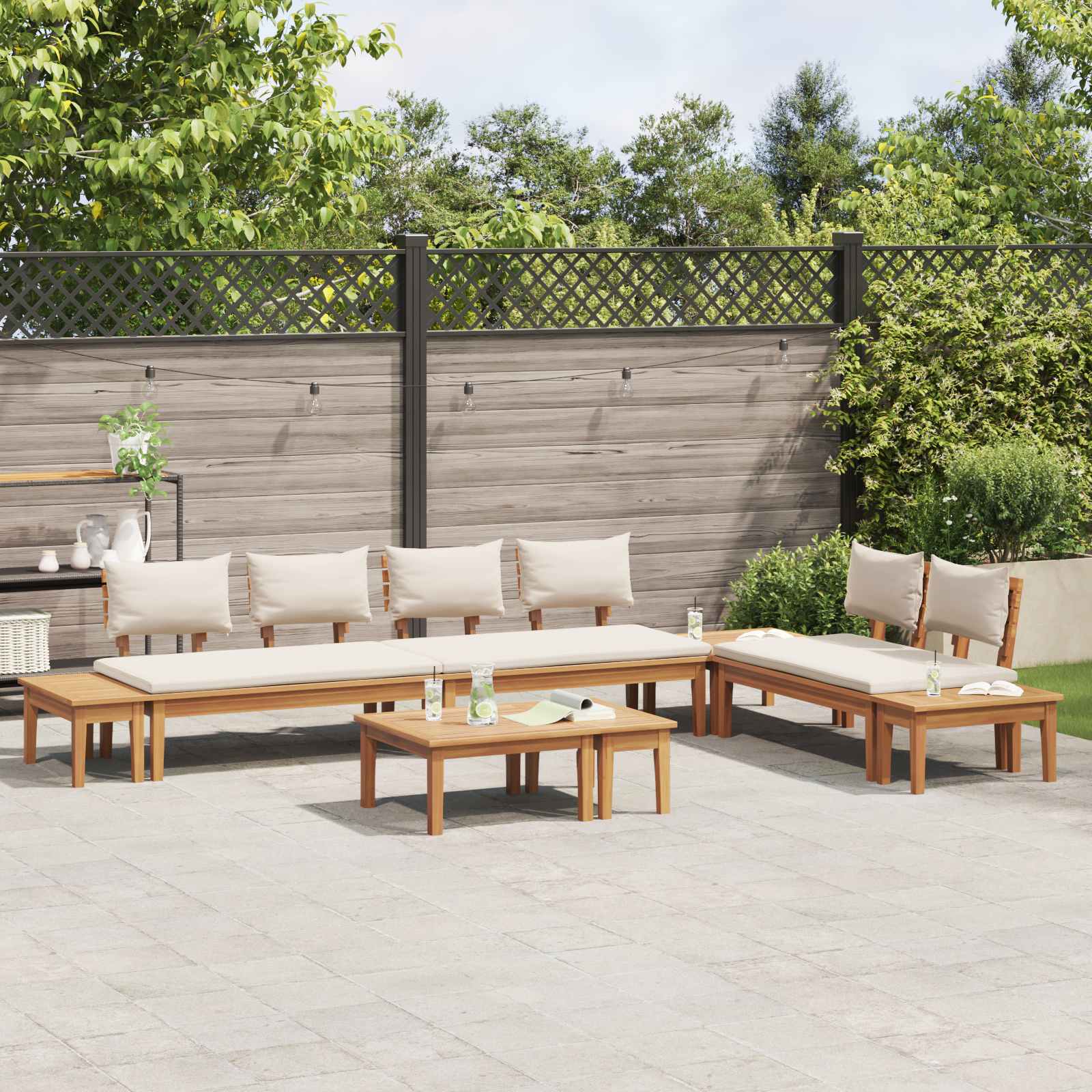 Set Divano da Giardino 5 pcs Marrone e Crema | homemem39