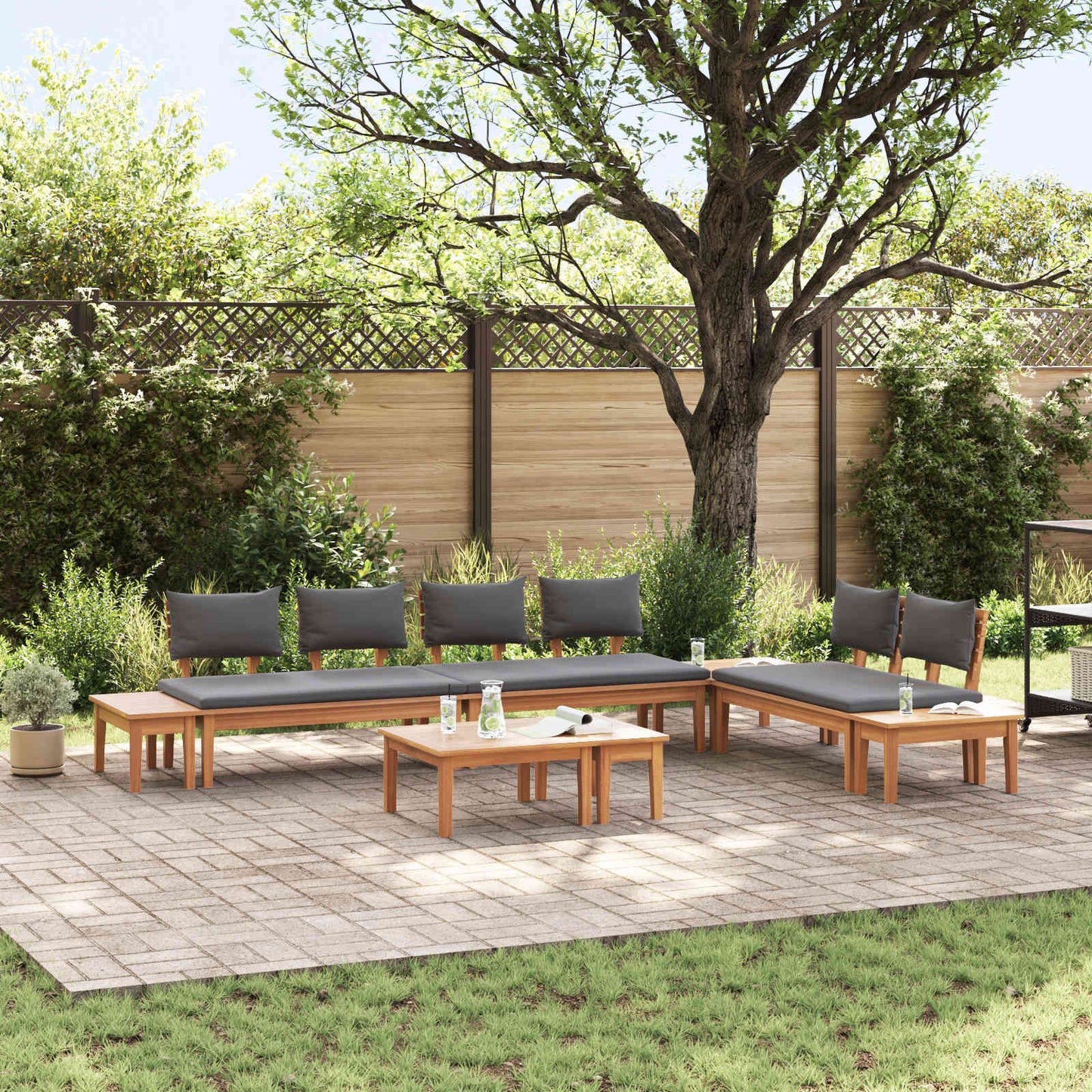 Set Divano da Giardino 5 pcs Marrone e Grigio