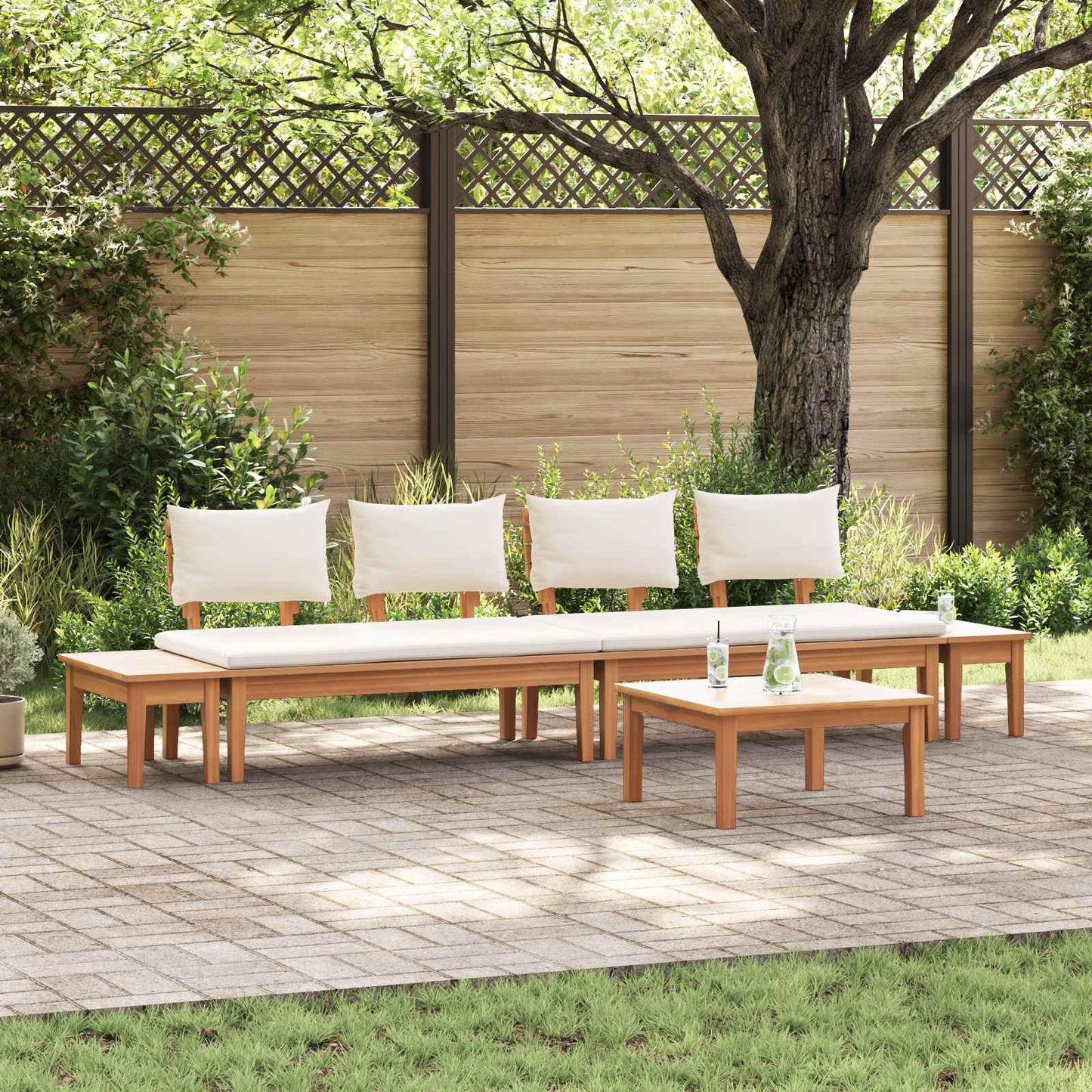 Set Divano da Giardino 5 pcs Marrone e Crema