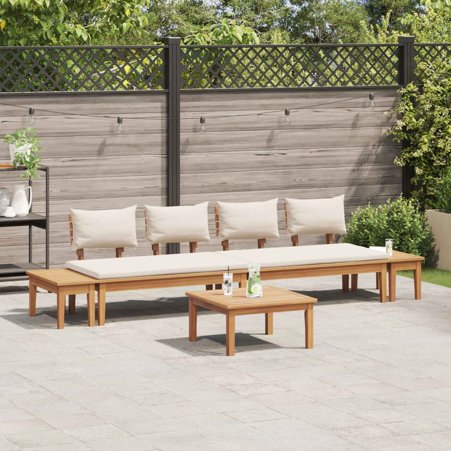 Set Divano da Giardino 5 pcs Marrone e Crema | homemem39