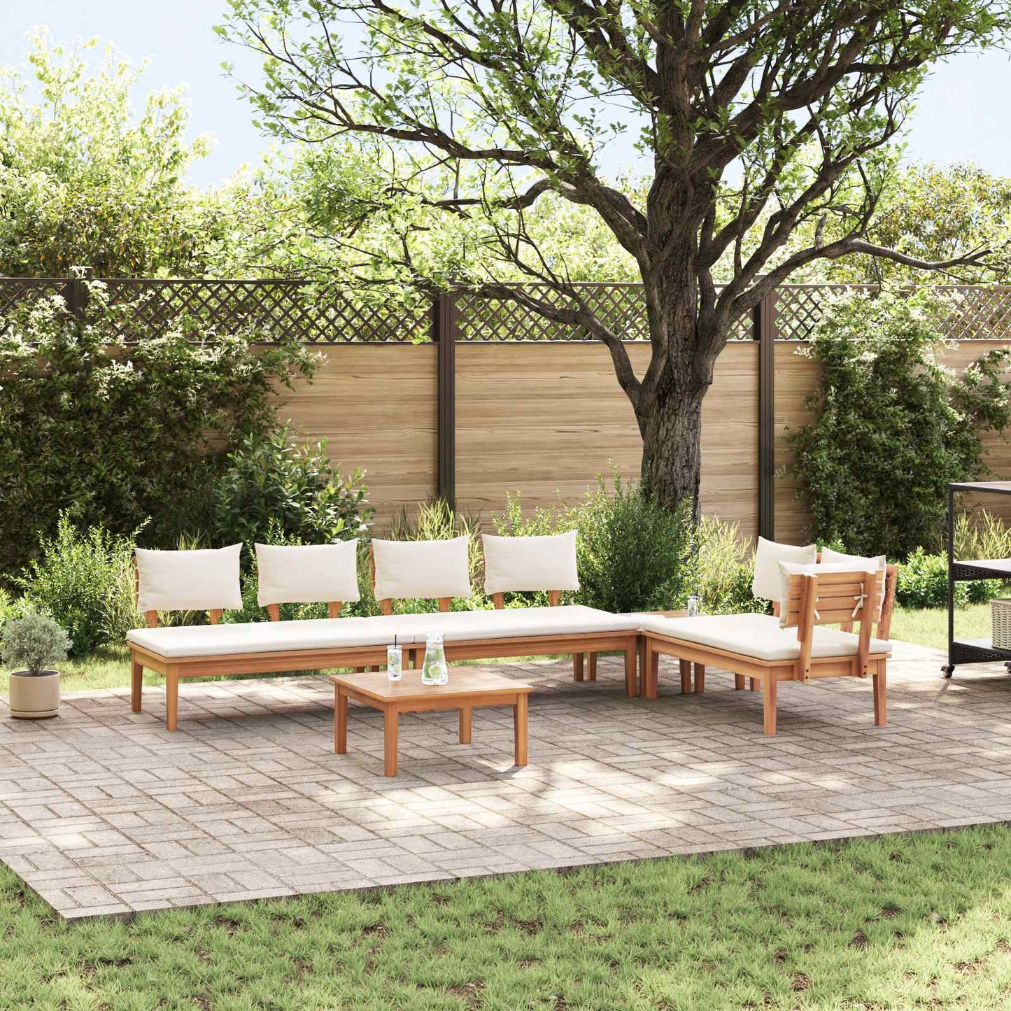 Set Divano da Giardino 5 pcs Marrone e Crema | homemem39