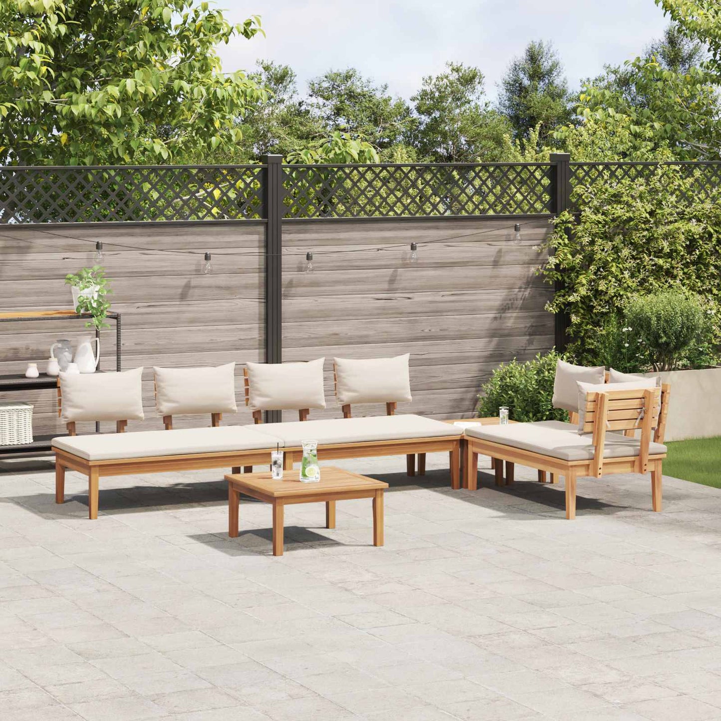 Set Divano da Giardino 5 pcs Marrone e Crema | homemem39