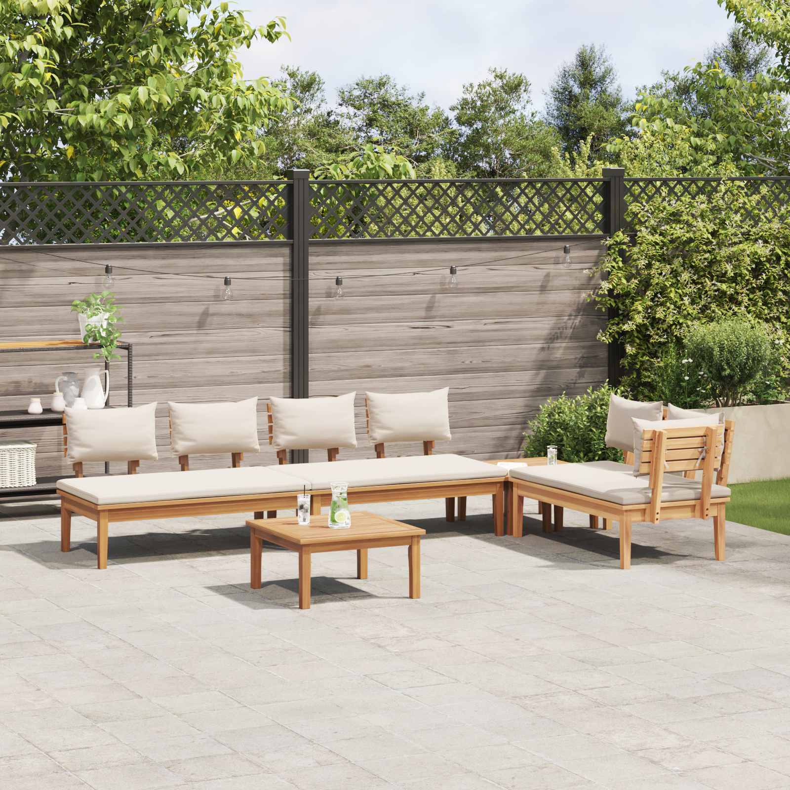 Set Divano da Giardino 5 pcs Marrone e Crema | homemem39