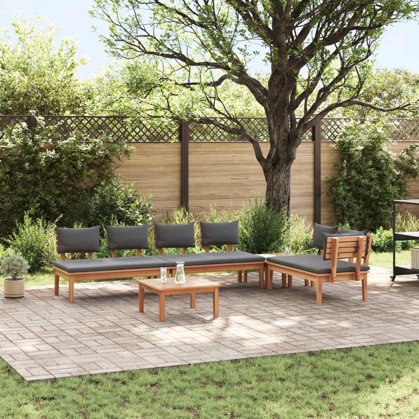 Set Divano da Giardino 5 pcs Marrone e Grigio | homemem39