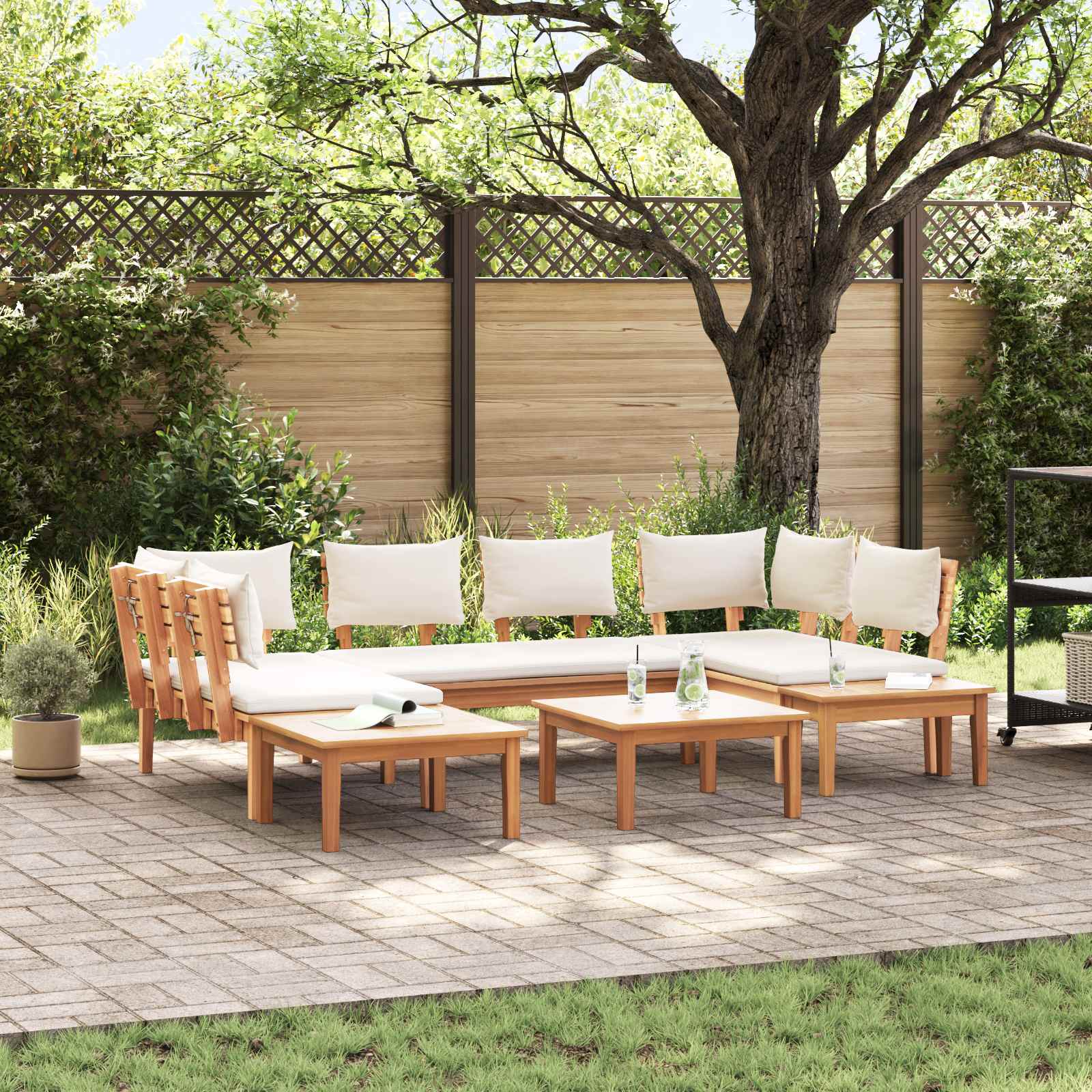 Set Divano da Giardino 4 pcs Marrone e Crema | homemem39