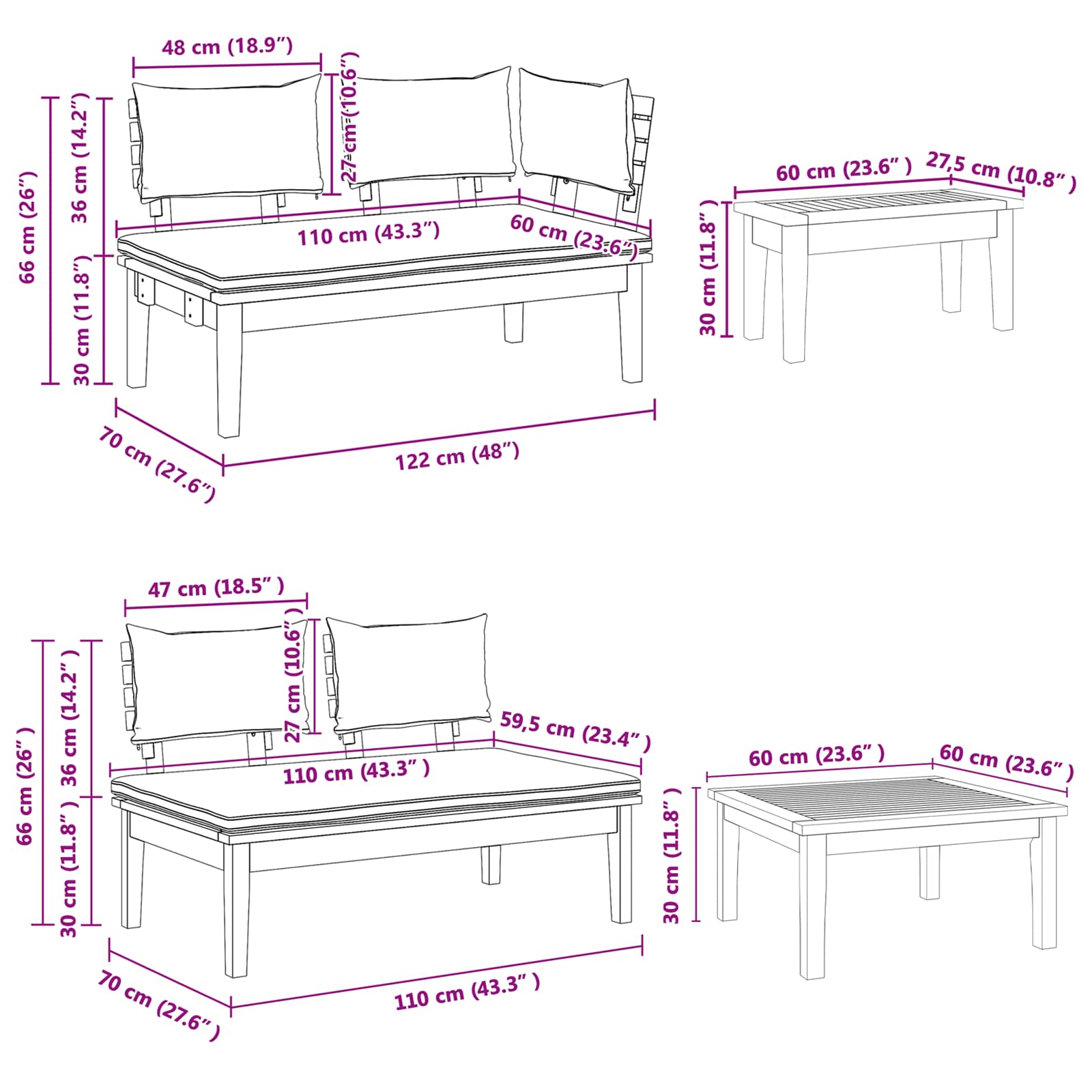 Set Divano da Giardino 4 pcs Marrone e Grigio | homemem39