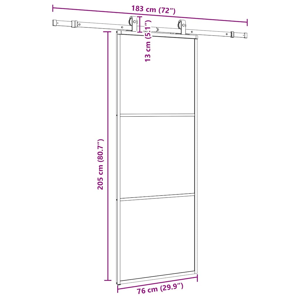 Porta Scorrevole con Ferramenta Nera 76x205 cm in Vetro ESG | homemem39