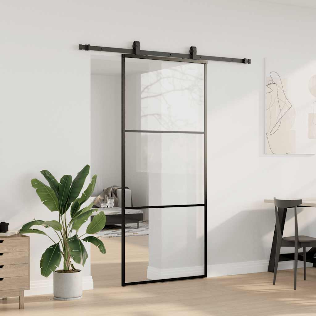 Porta Scorrevole con Ferramenta Nera 90x205 cm in Vetro ESG | homemem39