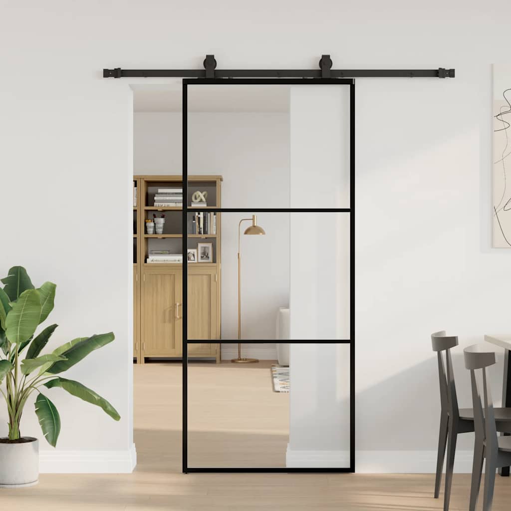 Porta Scorrevole con Ferramenta Nera 90x205 cm in Vetro ESG | homemem39