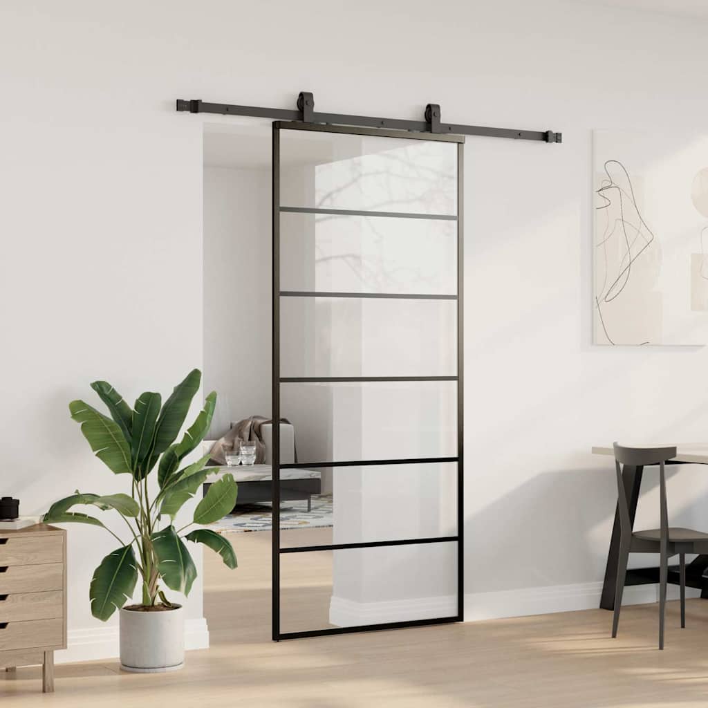 Porta Scorrevole con Ferramenta Nera 90x205 cm in Vetro ESG | homemem39