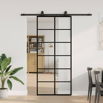 Porta Scorrevole con Ferramenta Nera 90x205 cm in Vetro ESG | homemem39