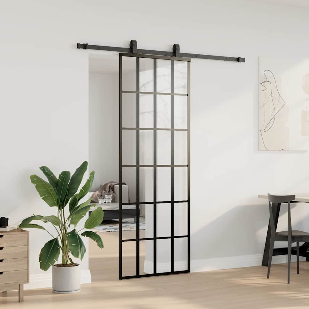 Porta Scorrevole con Ferramenta Nera 76x205 cm in Vetro ESG | homemem39