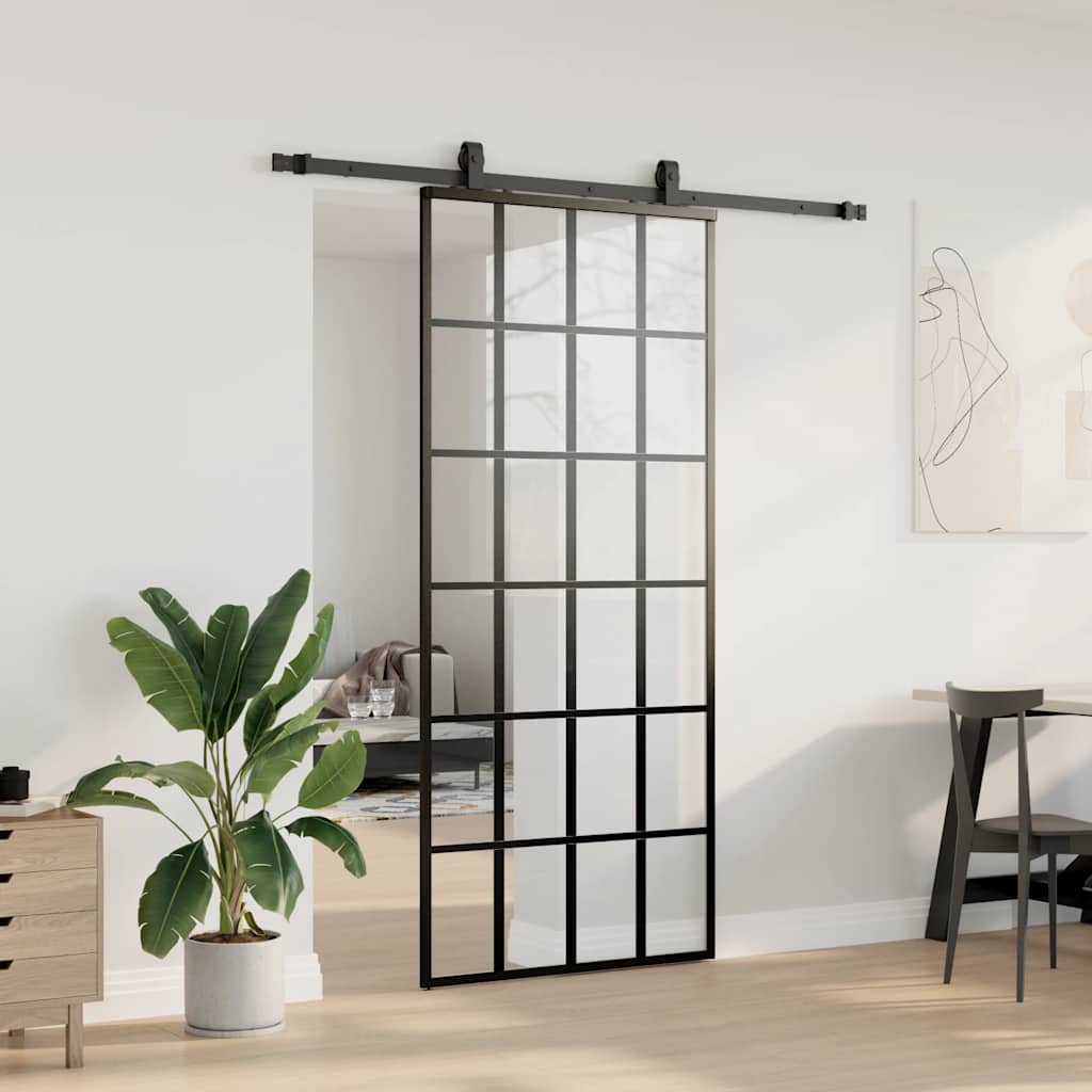 Porta Scorrevole con Ferramenta Nera 90x205 cm in Vetro ESG | homemem39