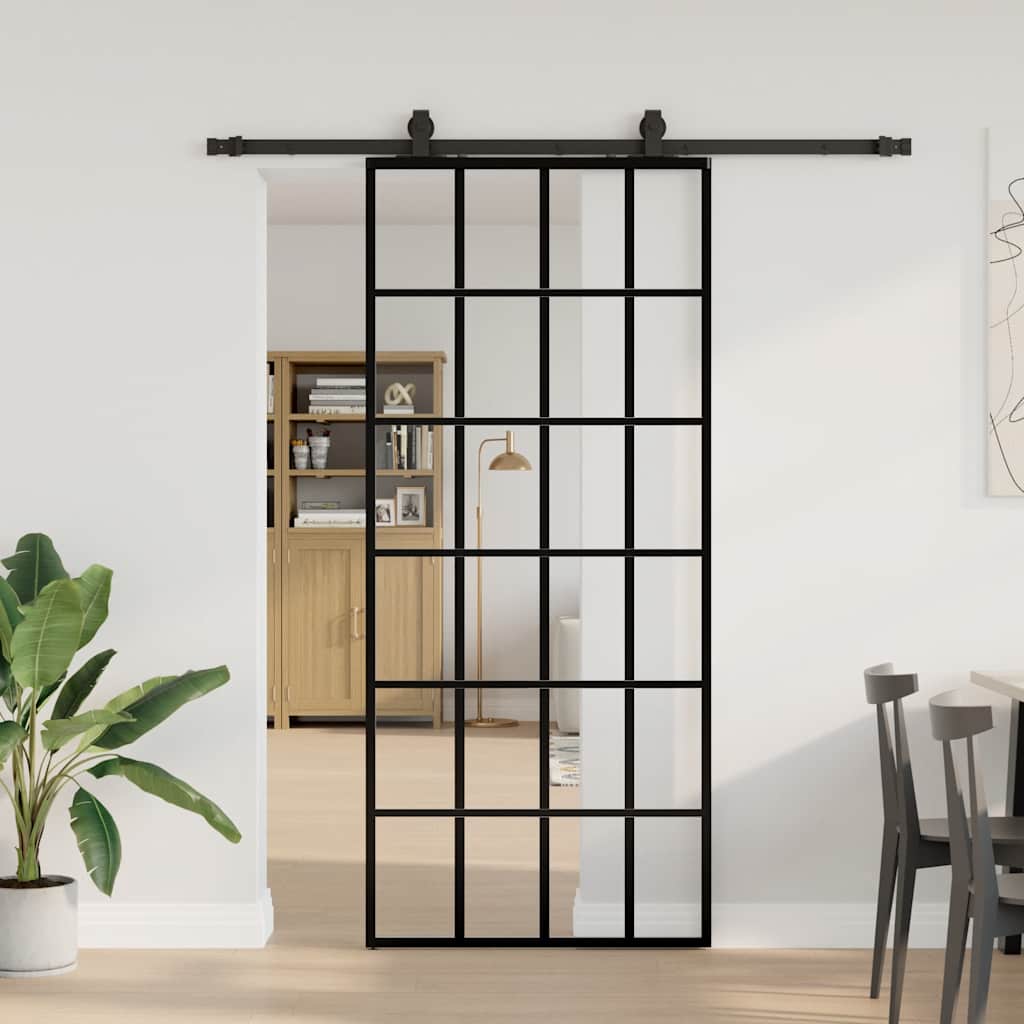 Porta Scorrevole con Ferramenta Nera 90x205 cm in Vetro ESG | homemem39