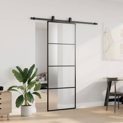 Porta Scorrevole con Ferramenta Nera 76x205 cm in Vetro ESG