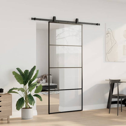Porta Scorrevole con Ferramenta Nera 90x205 cm in Vetro ESG | homemem39