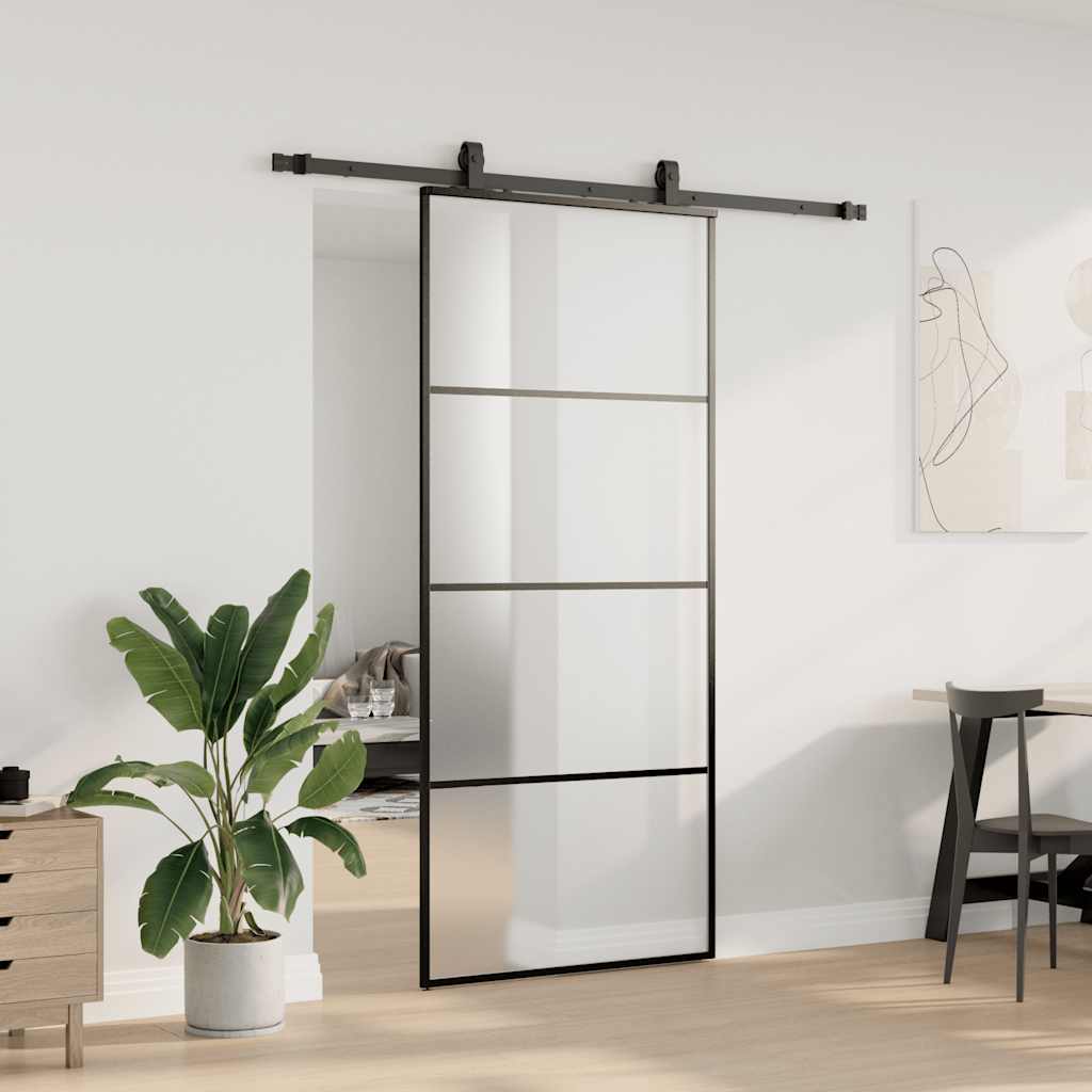 Porta Scorrevole con Ferramenta Nera 90x205 cm in Vetro ESG | homemem39
