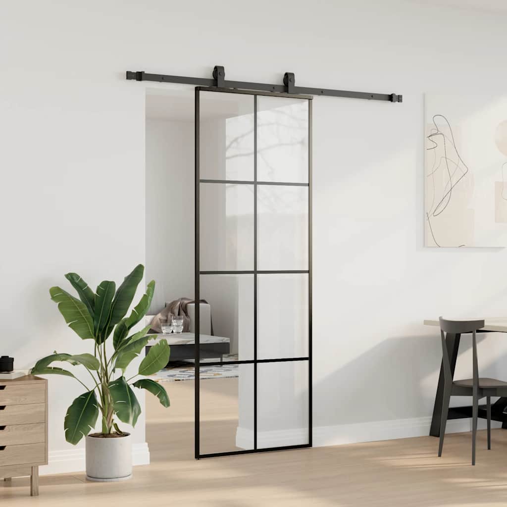 Porta Scorrevole con Ferramenta Nera 76x205 cm in Vetro ESG | homemem39