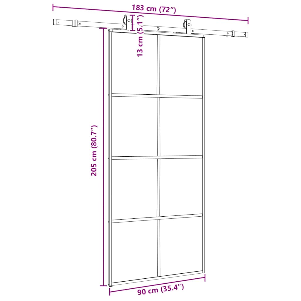 Porta Scorrevole con Ferramenta Nera 90x205 cm in Vetro ESG | homemem39