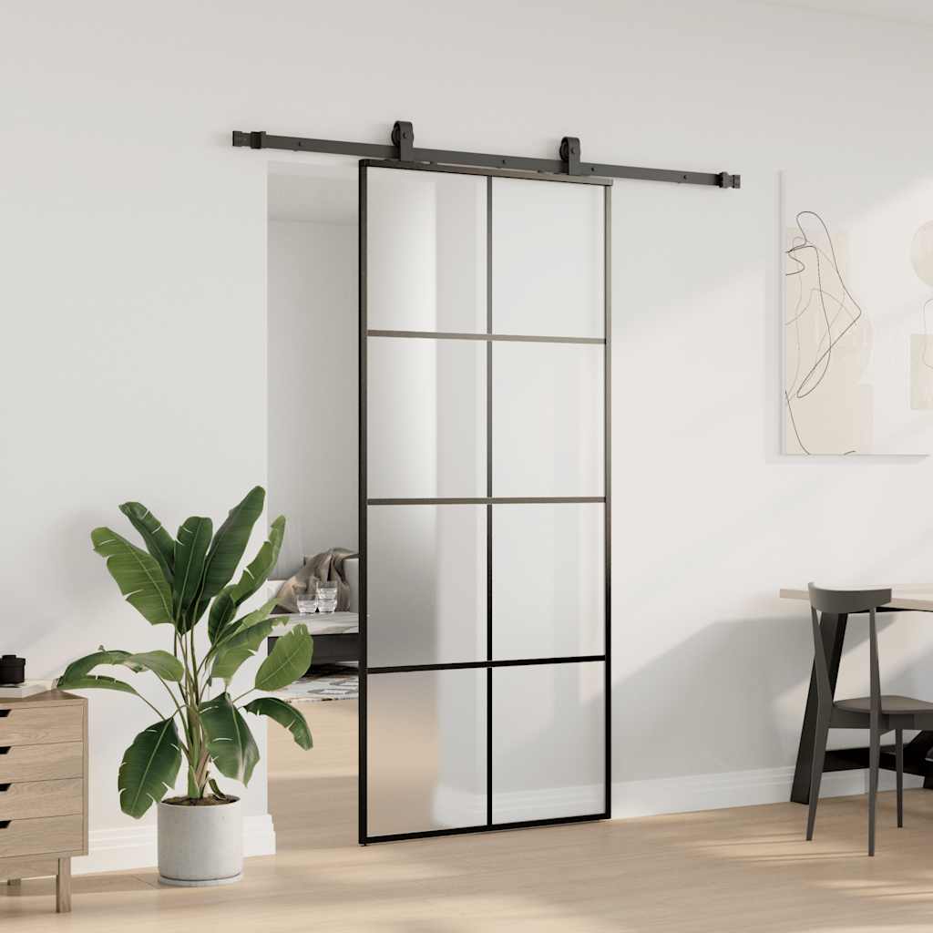 Porta Scorrevole con Ferramenta Nera 90x205 cm in Vetro ESG | homemem39