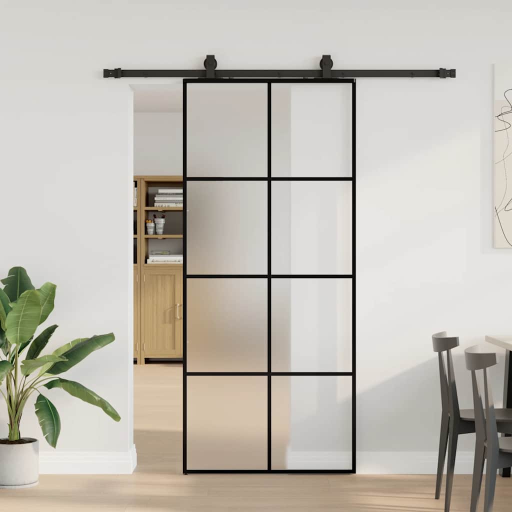Porta Scorrevole con Ferramenta Nera 90x205 cm in Vetro ESG | homemem39