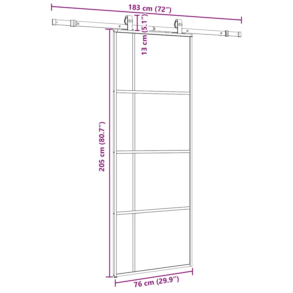 Porta Scorrevole con Ferramenta Nera 76x205 cm in Vetro ESG | homemem39