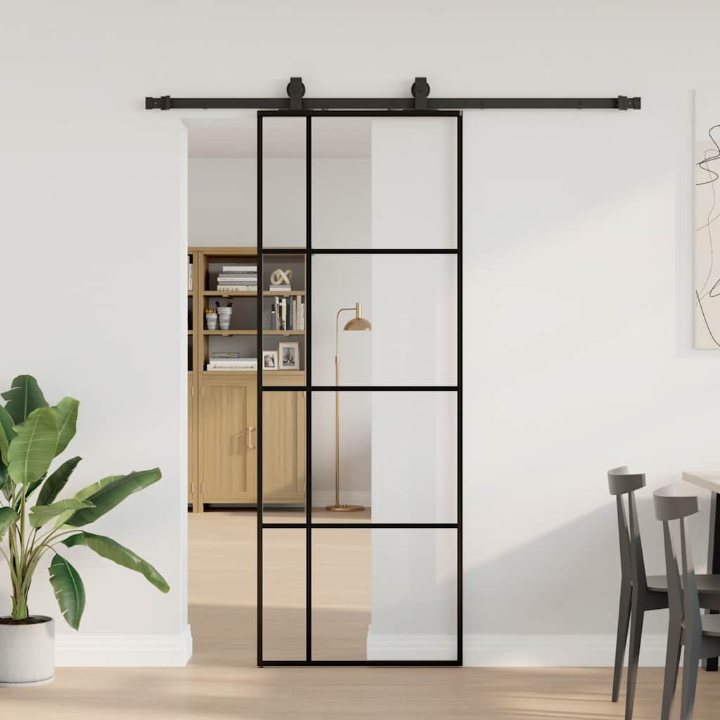 Porta Scorrevole con Ferramenta Nera 76x205 cm in Vetro ESG