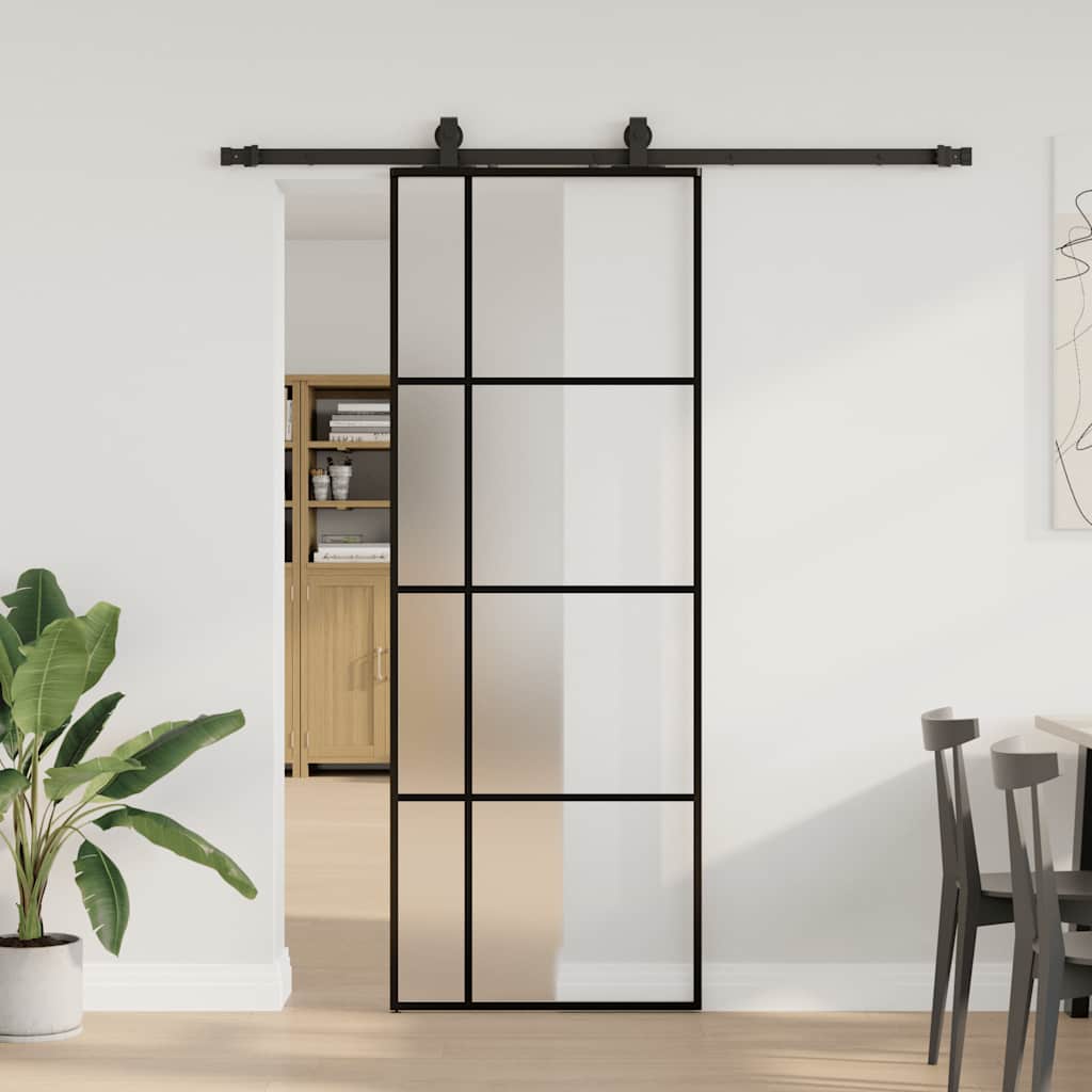 Porta Scorrevole con Ferramenta Nera 76x205 cm in Vetro ESG | homemem39