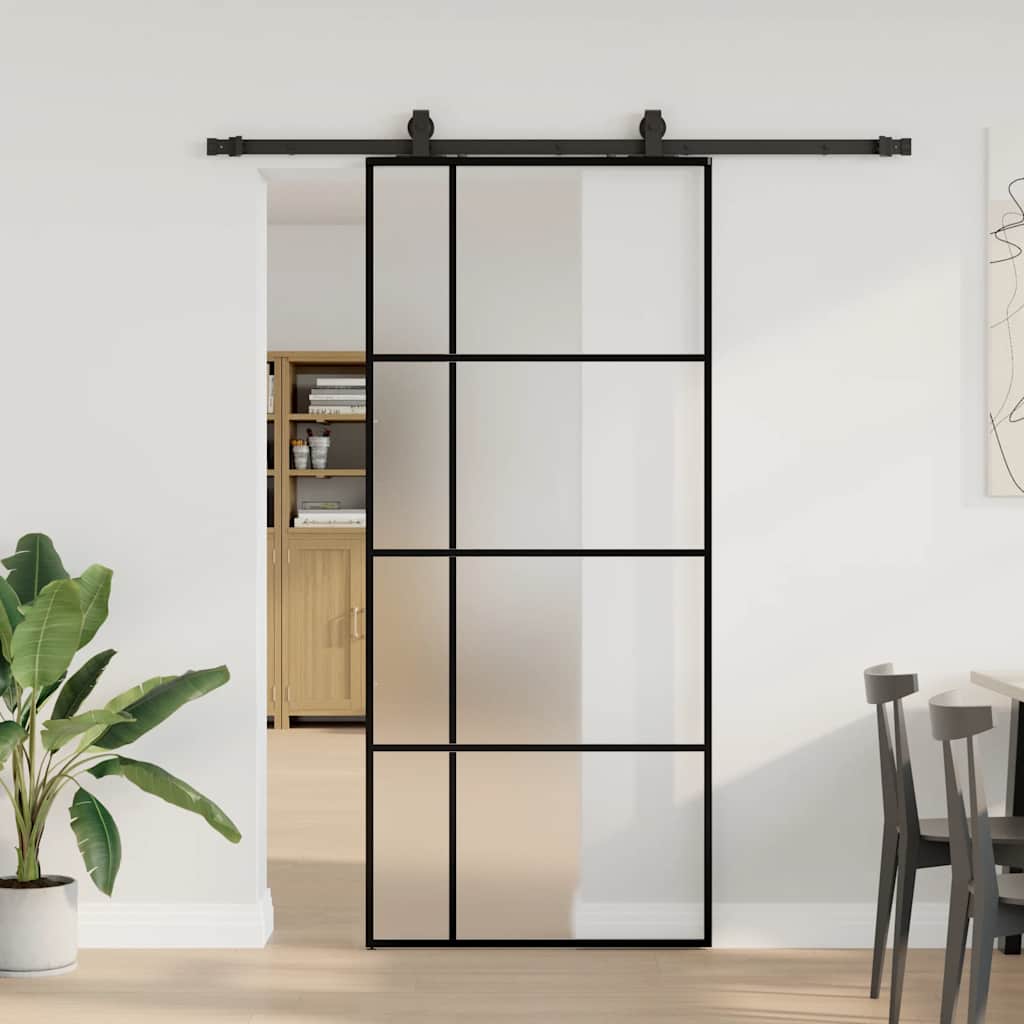 Porta Scorrevole con Ferramenta Nera 90x205 cm in Vetro ESG | homemem39