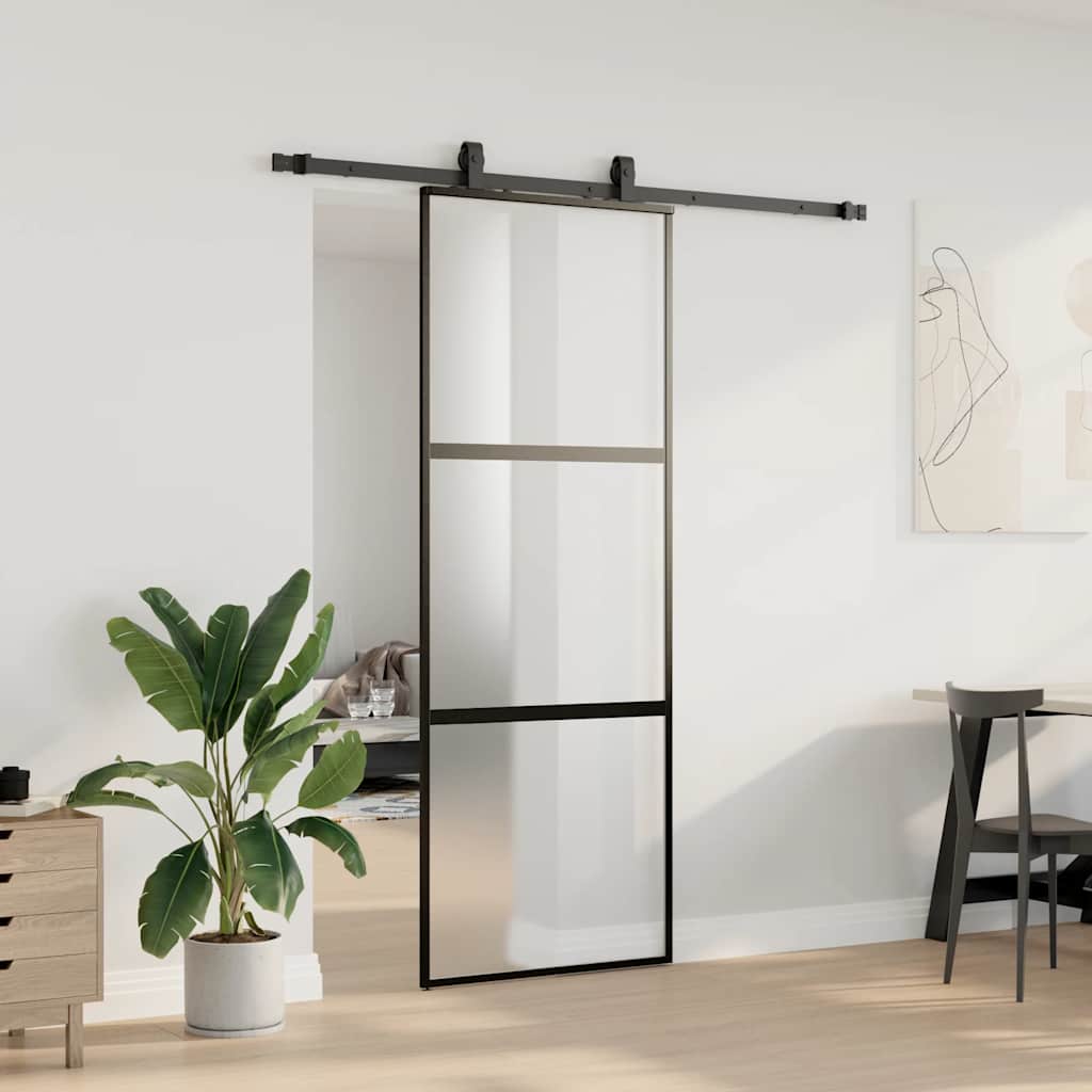 Porta Scorrevole Set Ferramenta Nera 76x205 cm Vetro Temperato | homemem39