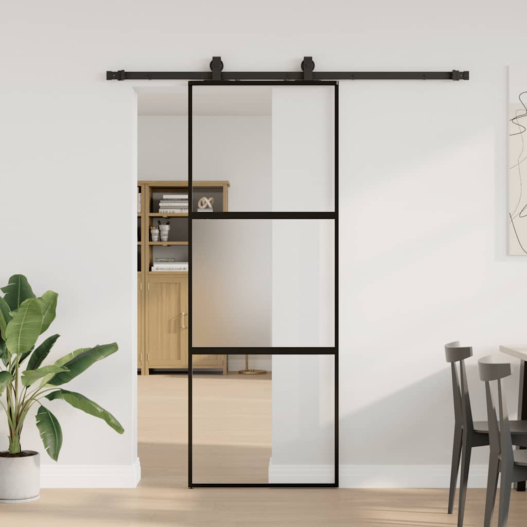 Porta Scorrevole Set Ferramenta Nera 76x205 cm Vetro Temperato | homemem39