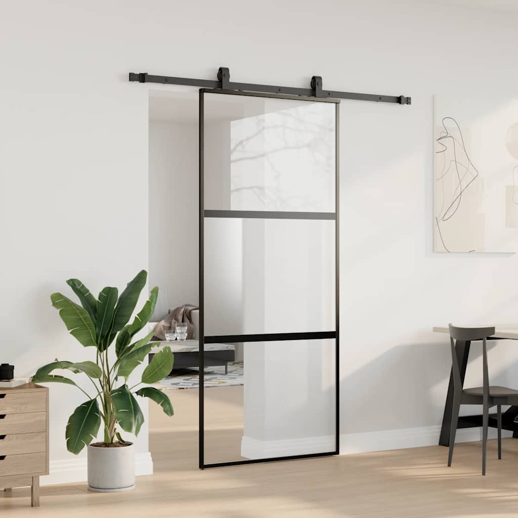 Porta Scorrevole Set Ferramenta Nera 90x205 cm Vetro Temperato | homemem39
