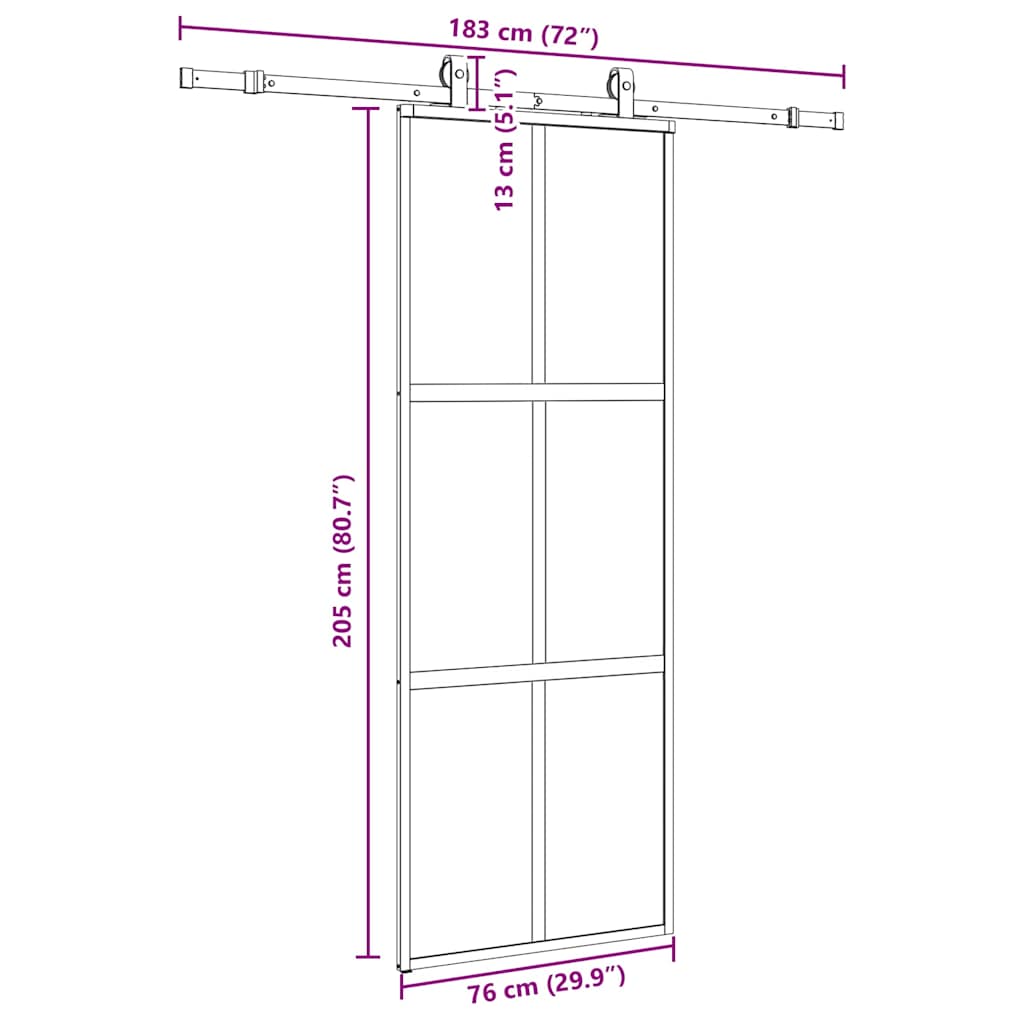 Porta Scorrevole Set Ferramenta Nera 76x205 cm Vetro Temperato | homemem39
